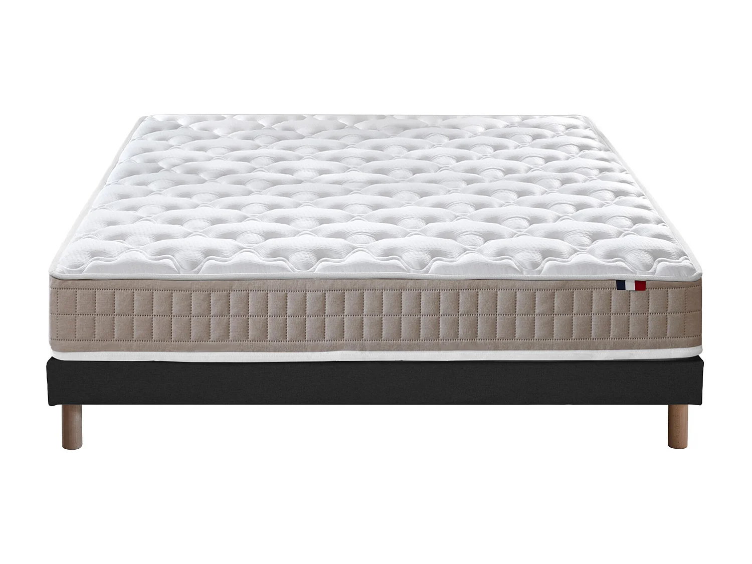 Ensemble matelas 100% latex 3 zones PURE avec sommier - confort français Dimensions - 140 x 190 cm, Sommier - Noir