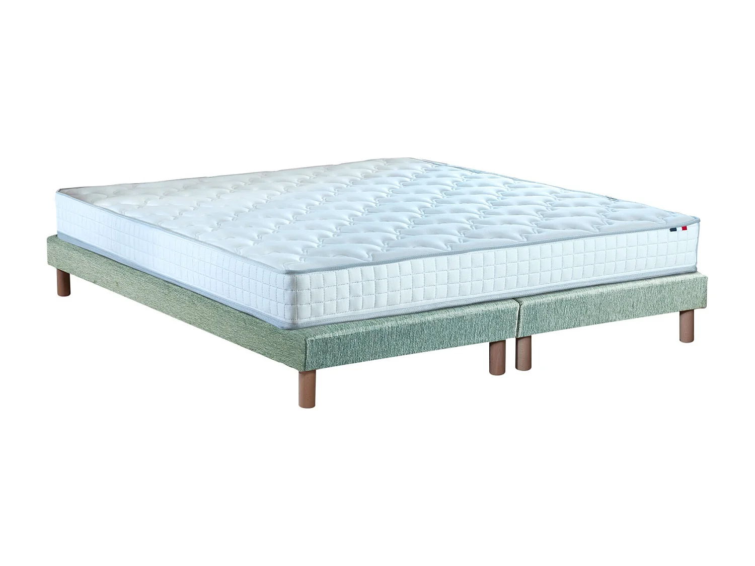 Ensemble matelas à ressorts 5 zones ÉTOILE avec sommier - confort français Dimensions - 2x80 x 200 cm, Sommier - Vert celadon