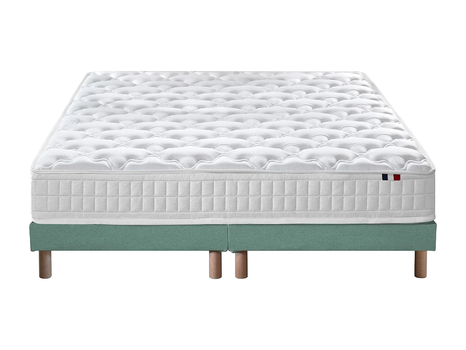 Ensemble matelas à ressorts 5 zones ÉTOILE avec sommier - confort français Dimensions - 2x80 x 200 cm, Sommier - Vert celadon