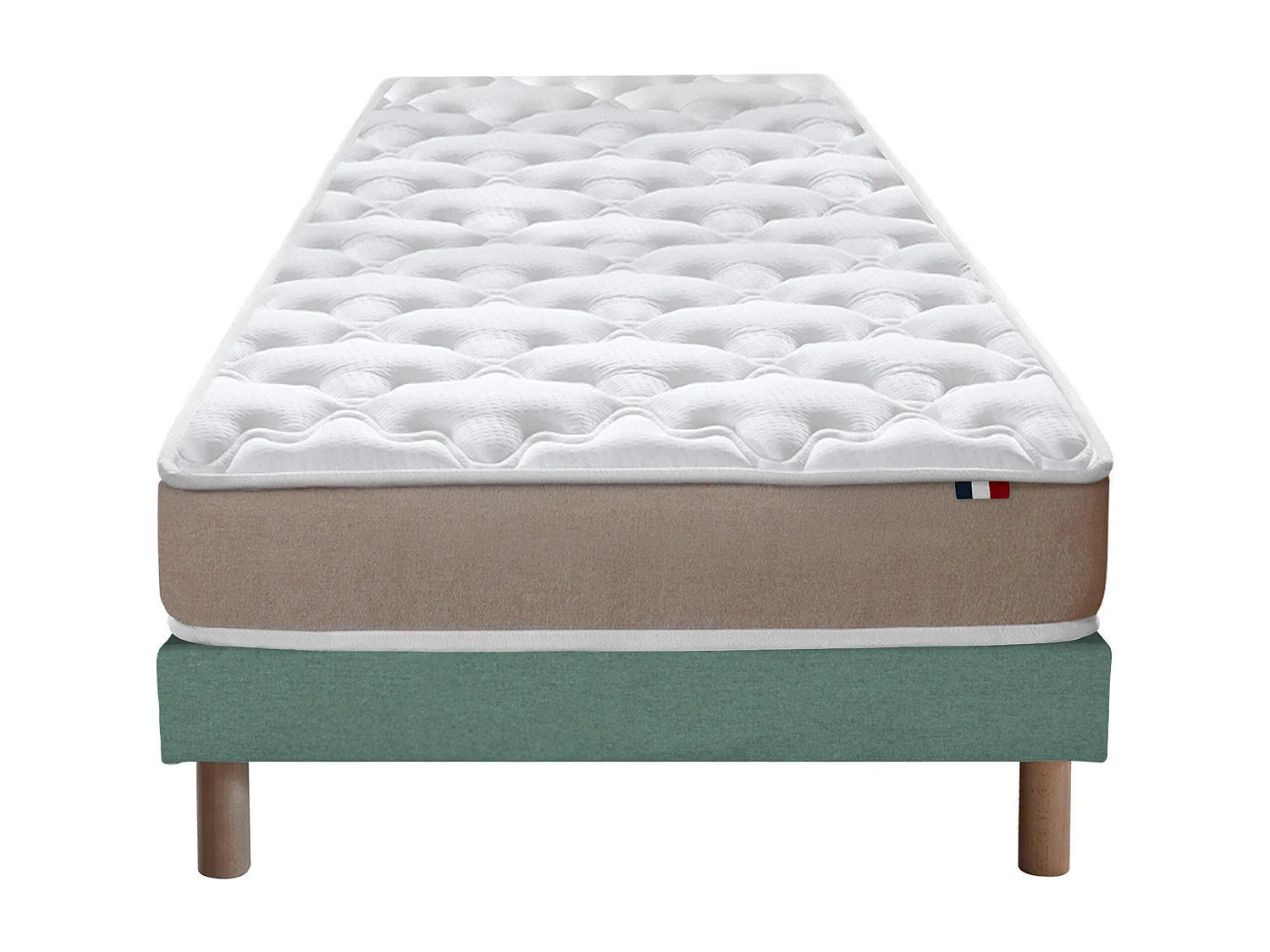 Ensemble Matelas Mousse Haute Résilience ESSENCE + Latex 3 zones +Sommier - Made in France Dimensions - 90 x 190 cm, Sommier - Vert celadon