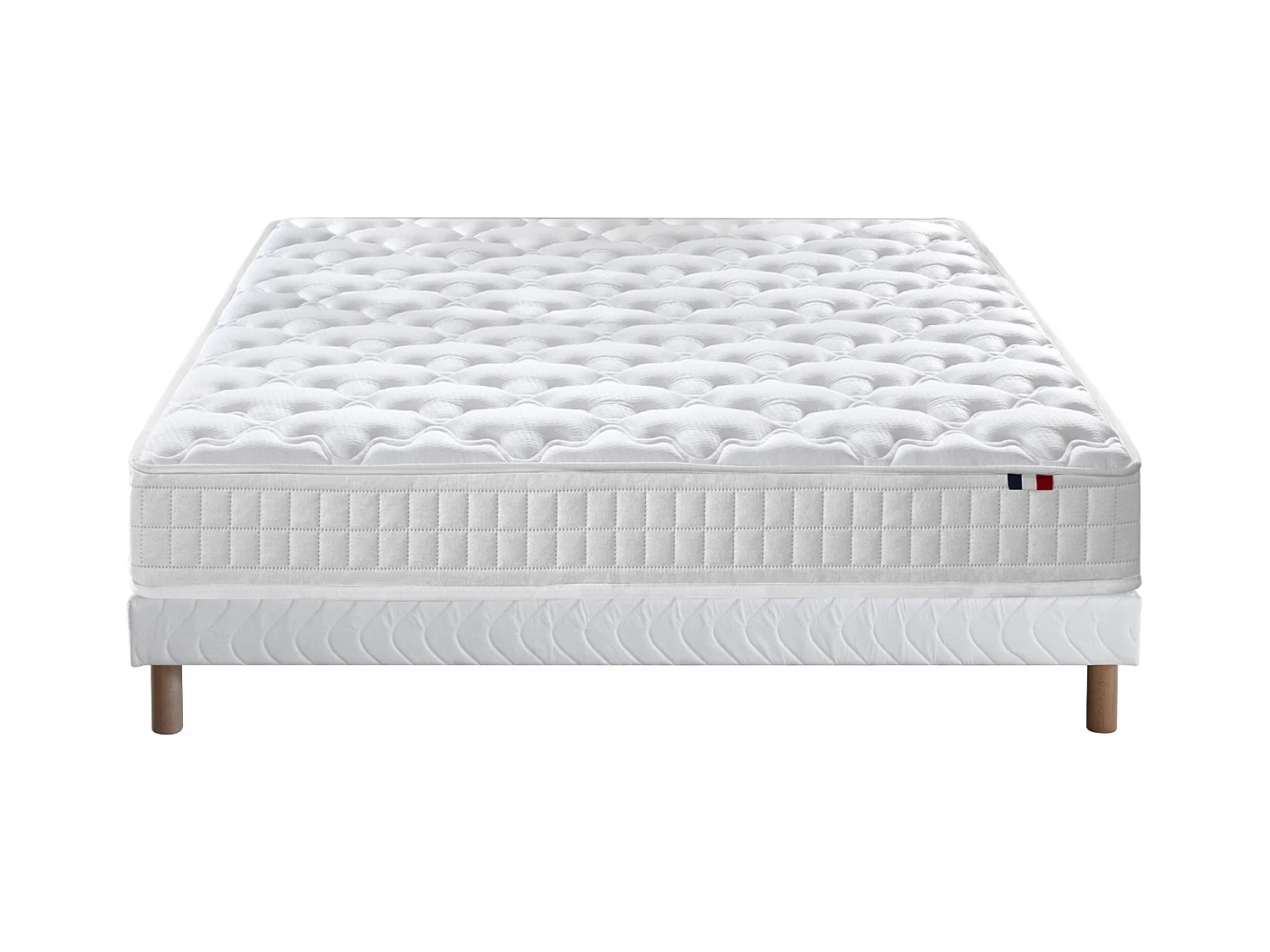 Ensemble matelas à ressorts 5 zones ÉTOILE avec sommier - confort français Dimensions - 140 x 190 cm, Sommier - Blanc