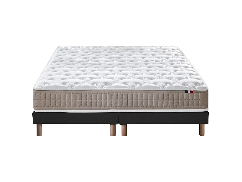 Ensemble matelas 100% latex 3 zones PURE avec sommier - confort français Dimensions - 2x80 x 200 cm, Sommier - Noir
