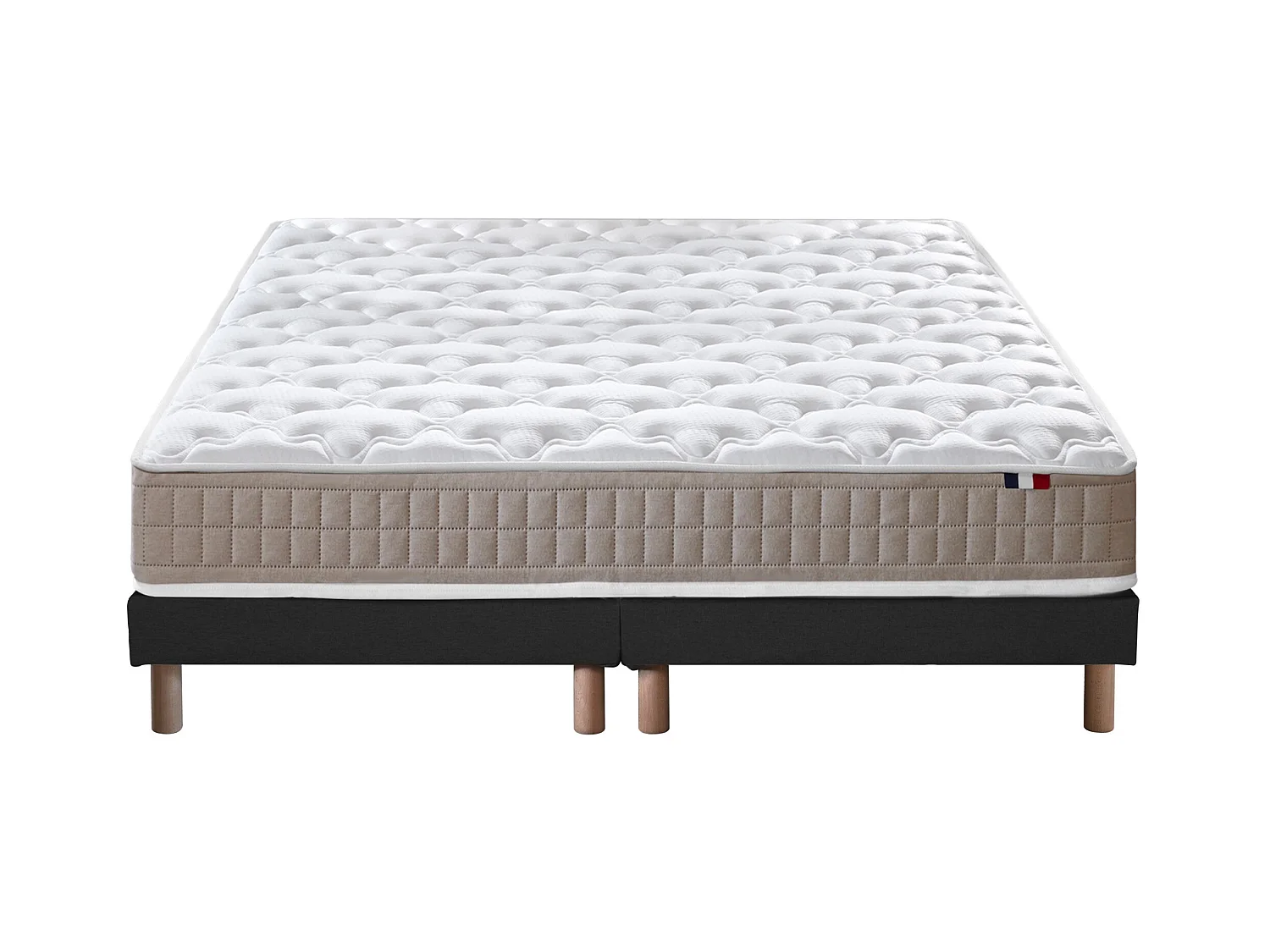 Ensemble matelas 100% latex 3 zones PURE avec sommier - confort français Dimensions - 2x80 x 200 cm, Sommier - Noir