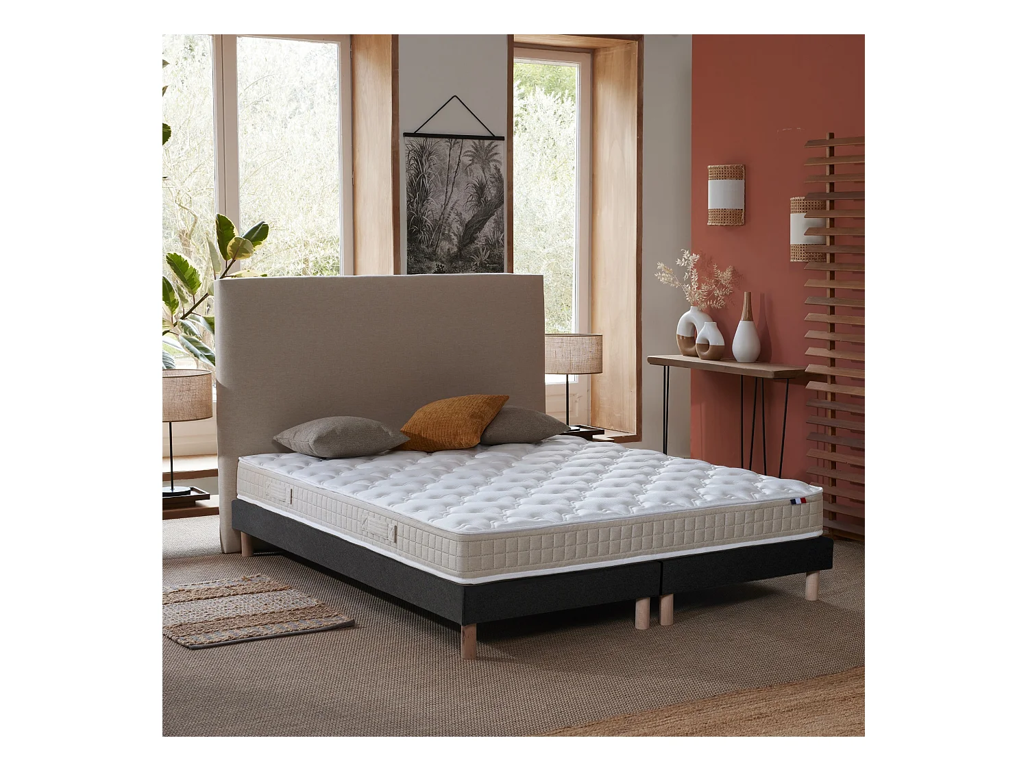 Ensemble matelas 100% latex 3 zones PURE avec sommier - confort français Dimensions - 2x80 x 200 cm, Sommier - Noir