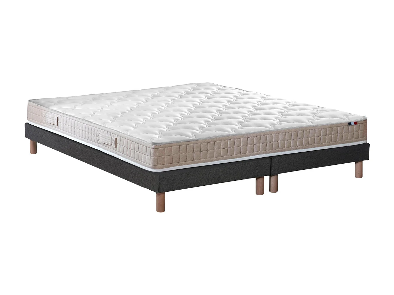 Ensemble matelas 100% latex 3 zones PURE avec sommier - confort français Dimensions - 2x80 x 200 cm, Sommier - Noir