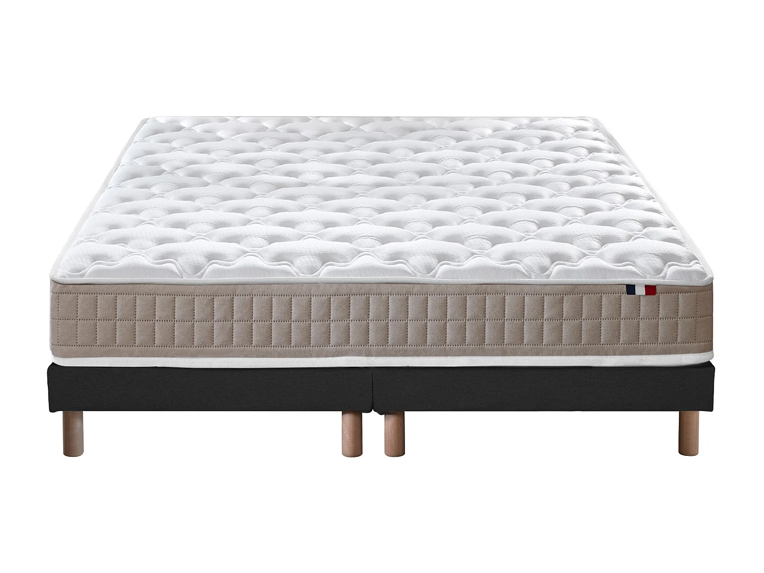 Ensemble matelas 100% latex 3 zones PURE avec sommier - confort français Dimensions - 2x80 x 200 cm, Sommier - Noir