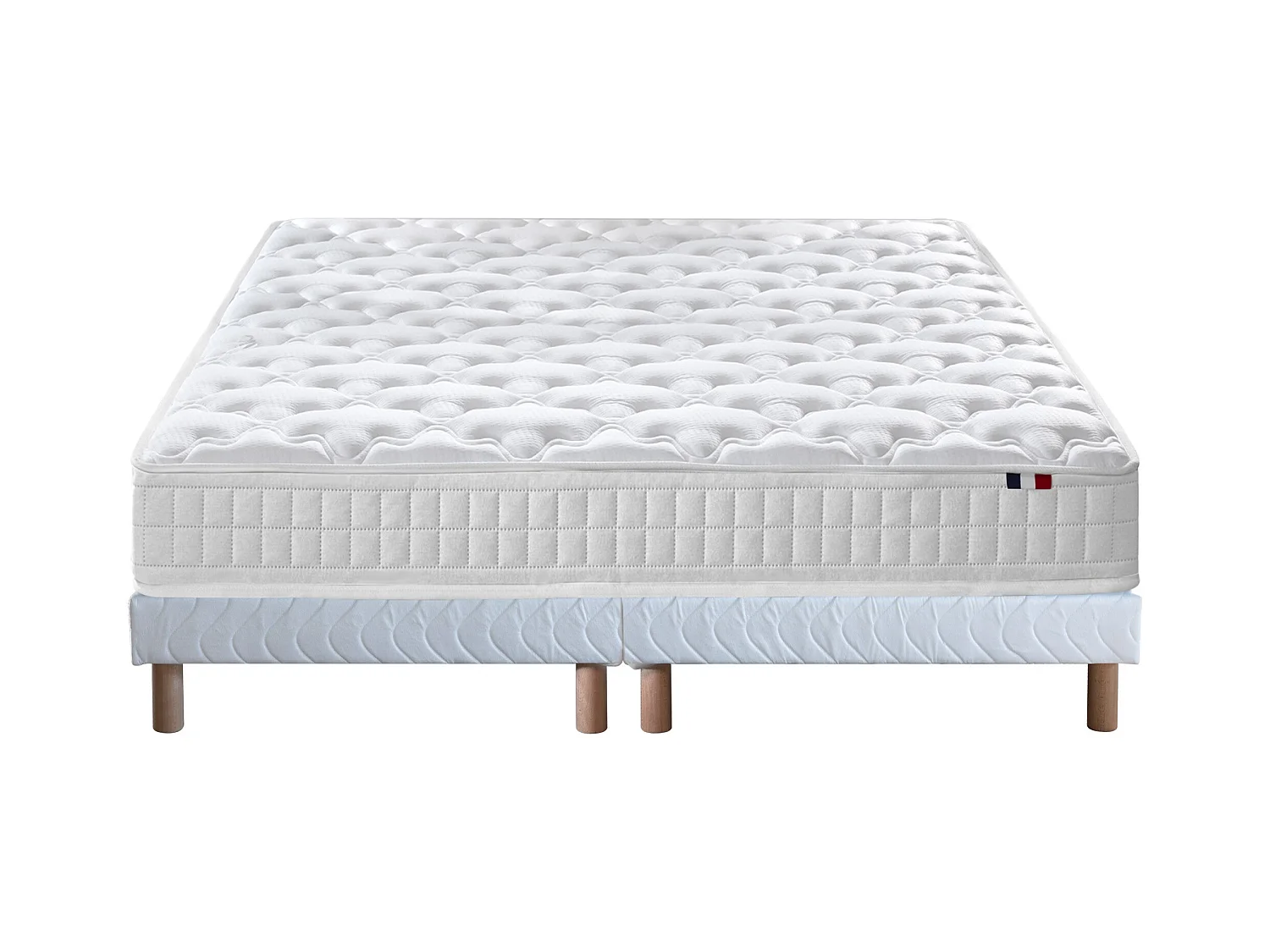 Ensemble matelas à ressorts 5 zones ÉTOILE avec sommier - confort français Dimensions - 2x80 x 200 cm, Sommier - Blanc