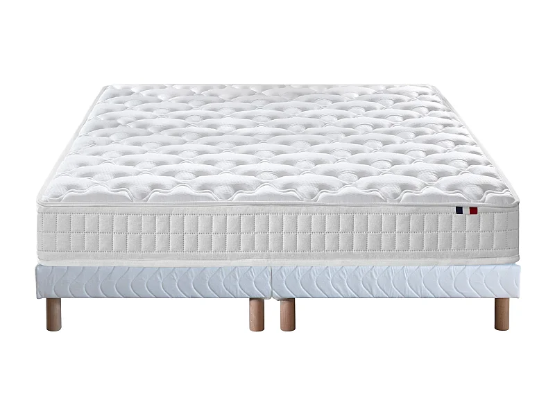 Ensemble matelas à ressorts 5 zones ÉTOILE avec sommier - confort français Dimensions - 2x80 x 200 cm, Sommier - Blanc