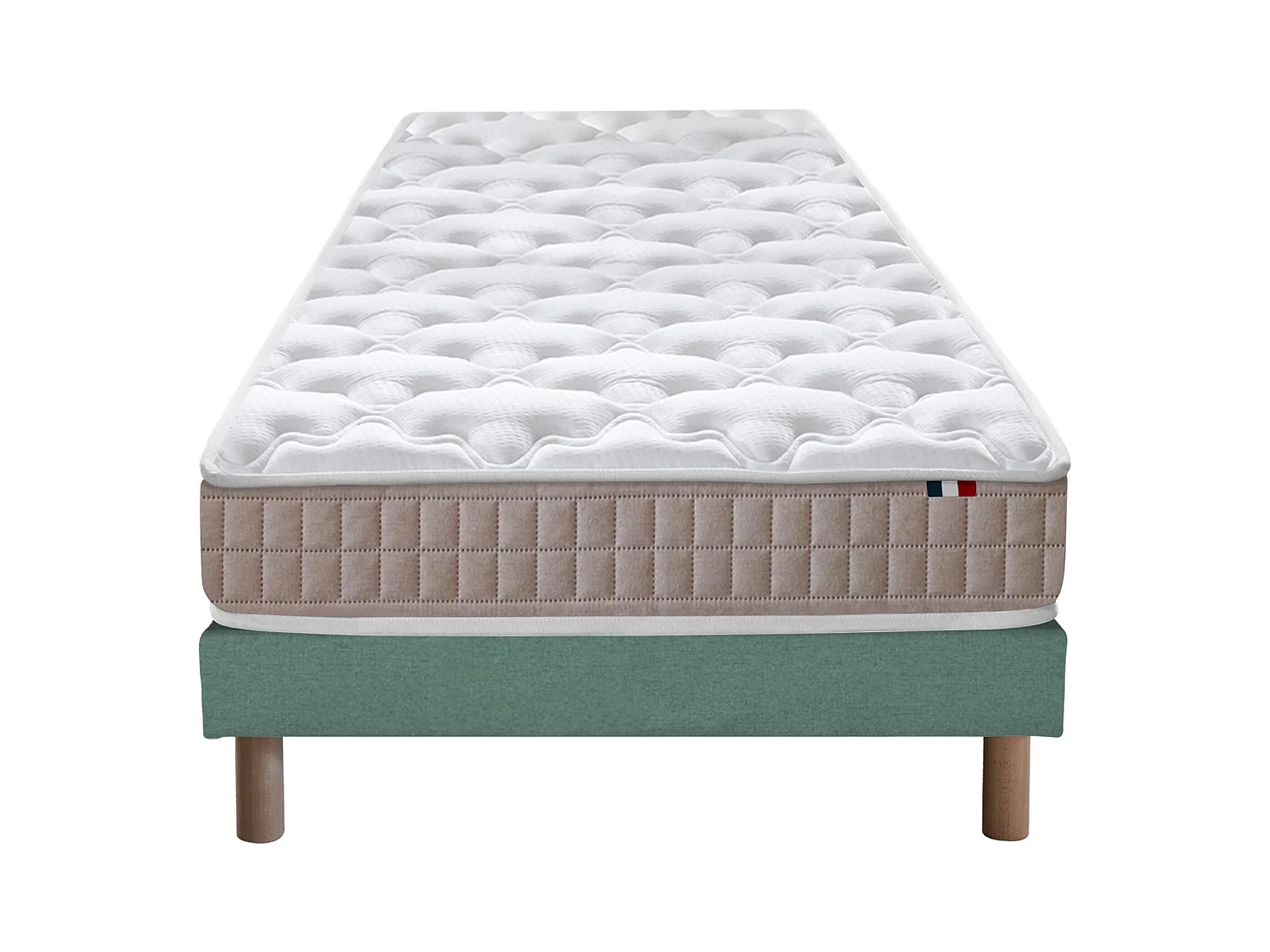 Ensemble matelas 100% latex 3 zones PURE avec sommier - confort français Dimensions - 90 x 190 cm, Sommier - Vert celadon