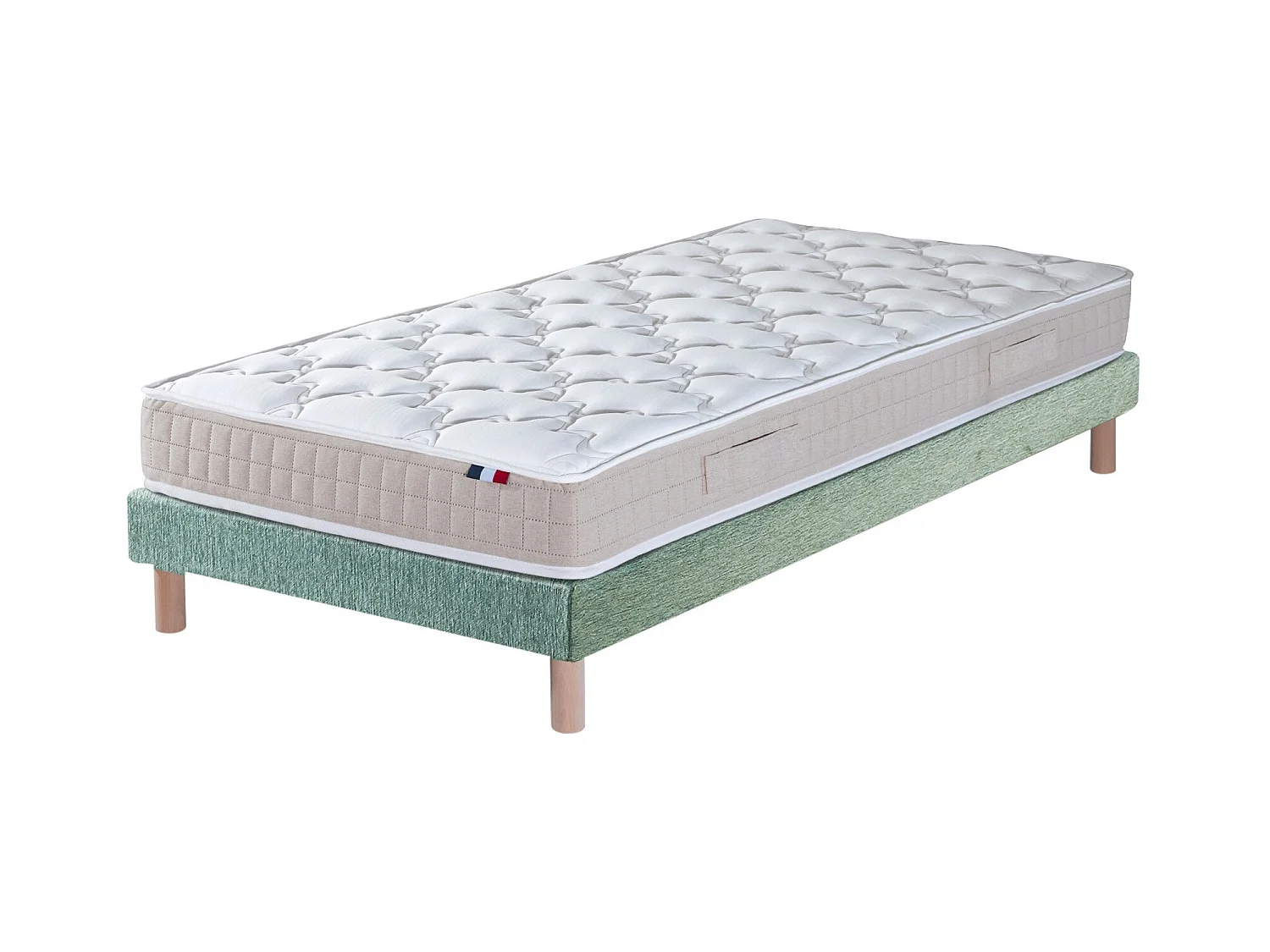 Ensemble matelas 100% latex 3 zones PURE avec sommier - confort français Dimensions - 90 x 190 cm, Sommier - Vert celadon
