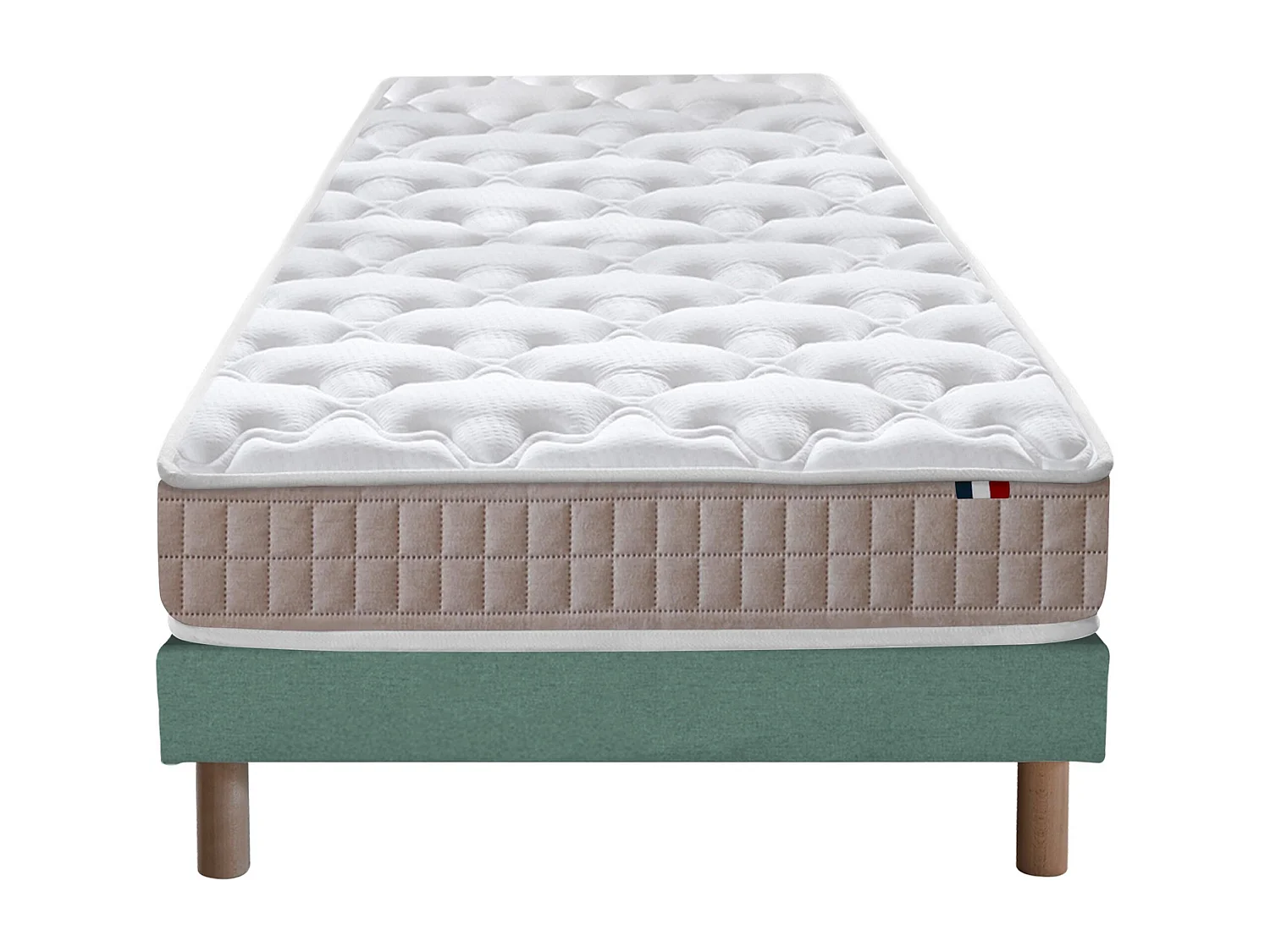 Ensemble matelas 100% latex 3 zones PURE avec sommier - confort français Dimensions - 90 x 190 cm, Sommier - Vert celadon