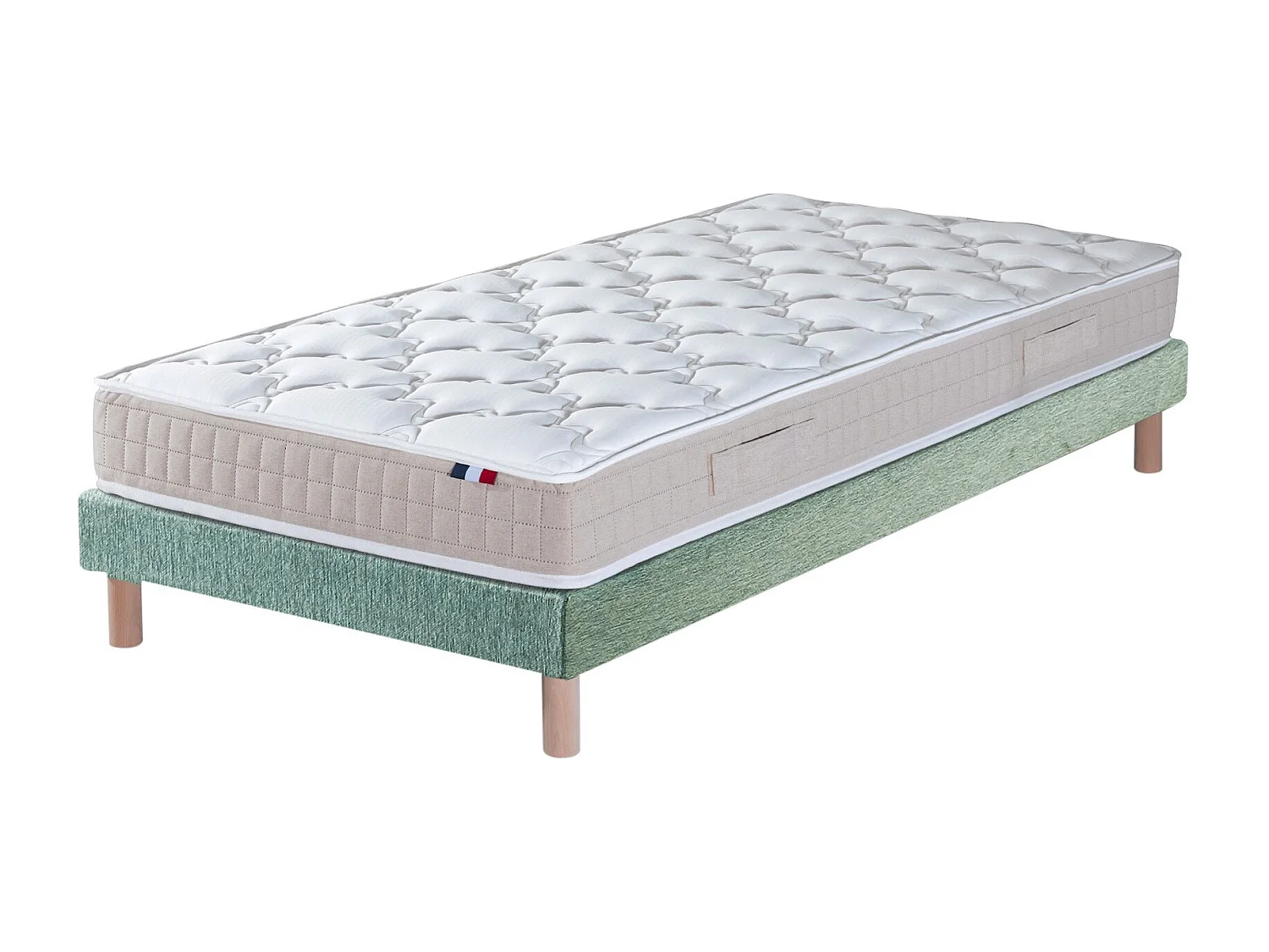 Ensemble matelas 100% latex 3 zones PURE avec sommier - confort français Dimensions - 90 x 190 cm, Sommier - Vert celadon