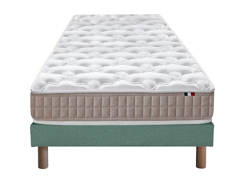 Ensemble matelas 100% latex 3 zones PURE avec sommier - confort français Dimensions - 90 x 190 cm, Sommier - Vert celadon