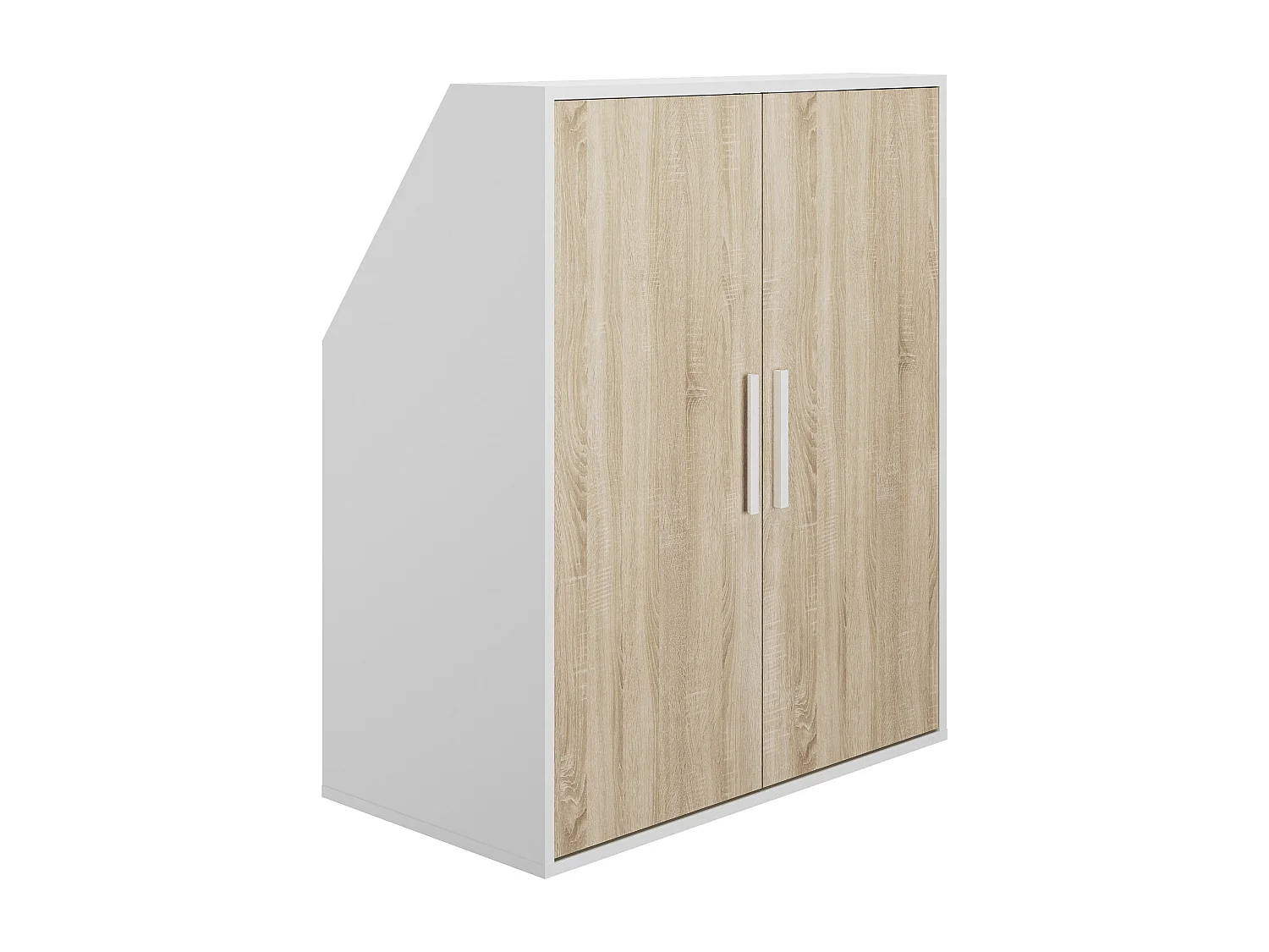 Armoire sous pente 2 portes - Blanc et naturel - ADEZIO