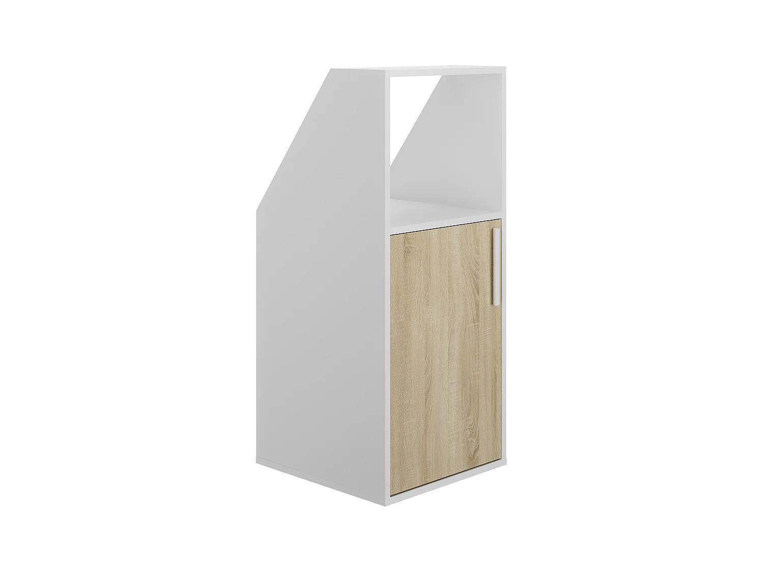 Meubel voor onder een hellend dak 1 deur en 1 nis - Wit en naturel - ADEZIO