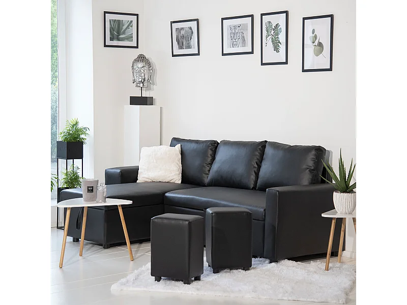 Ecksofa, umwandelbar, TONY, 3-Sitzer, schwarz