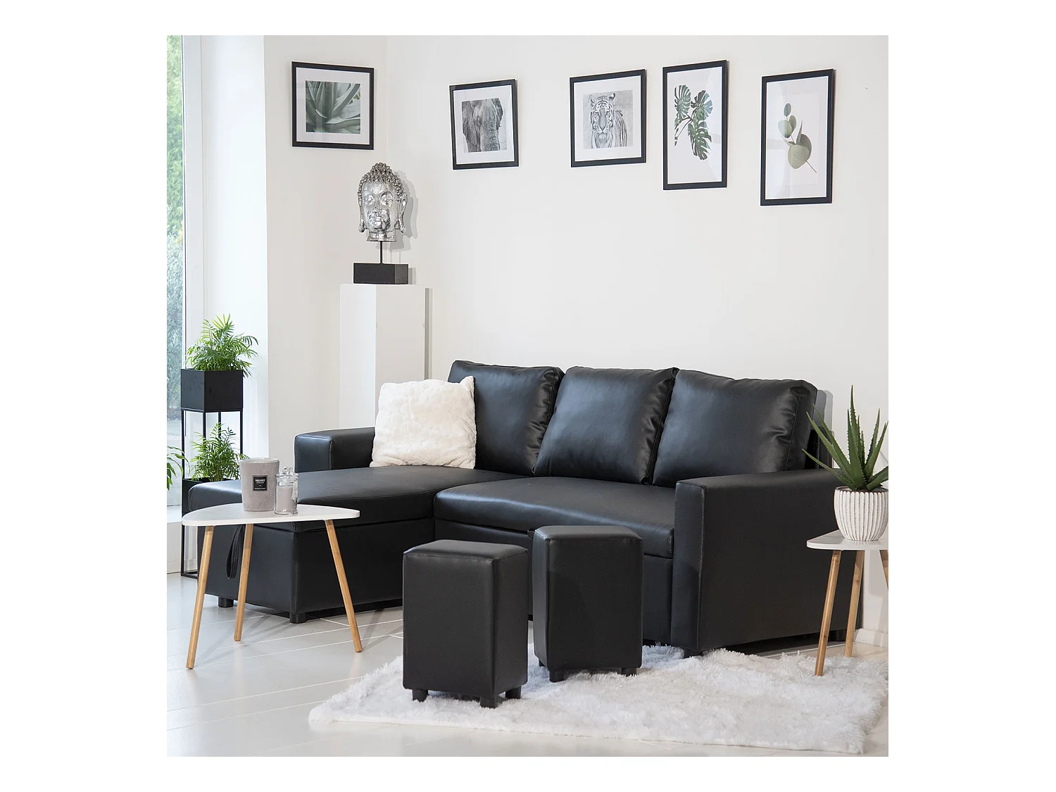 TONY Divano letto angolare 3 posti nero