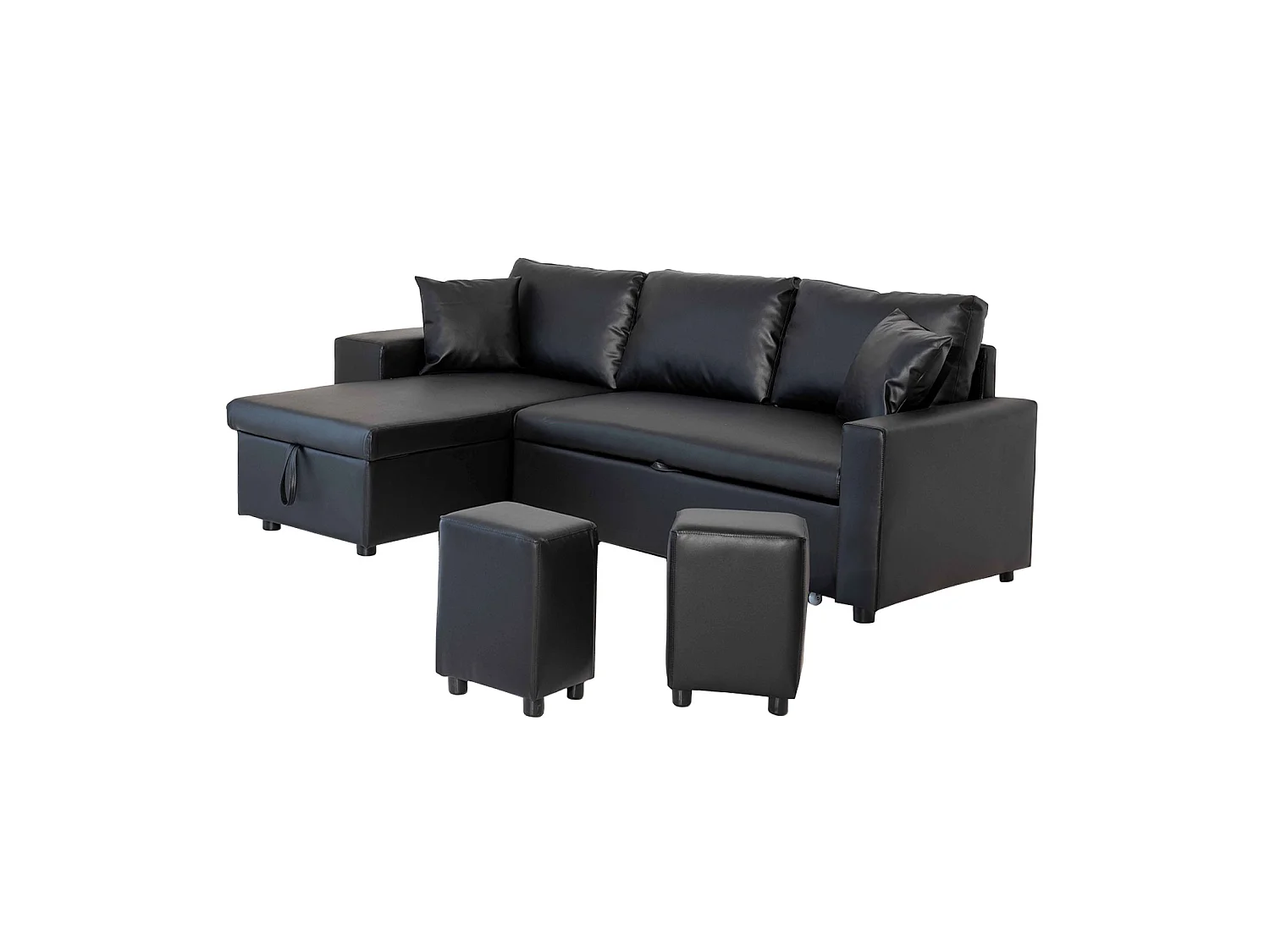 Ecksofa, umwandelbar, TONY, 3-Sitzer, schwarz