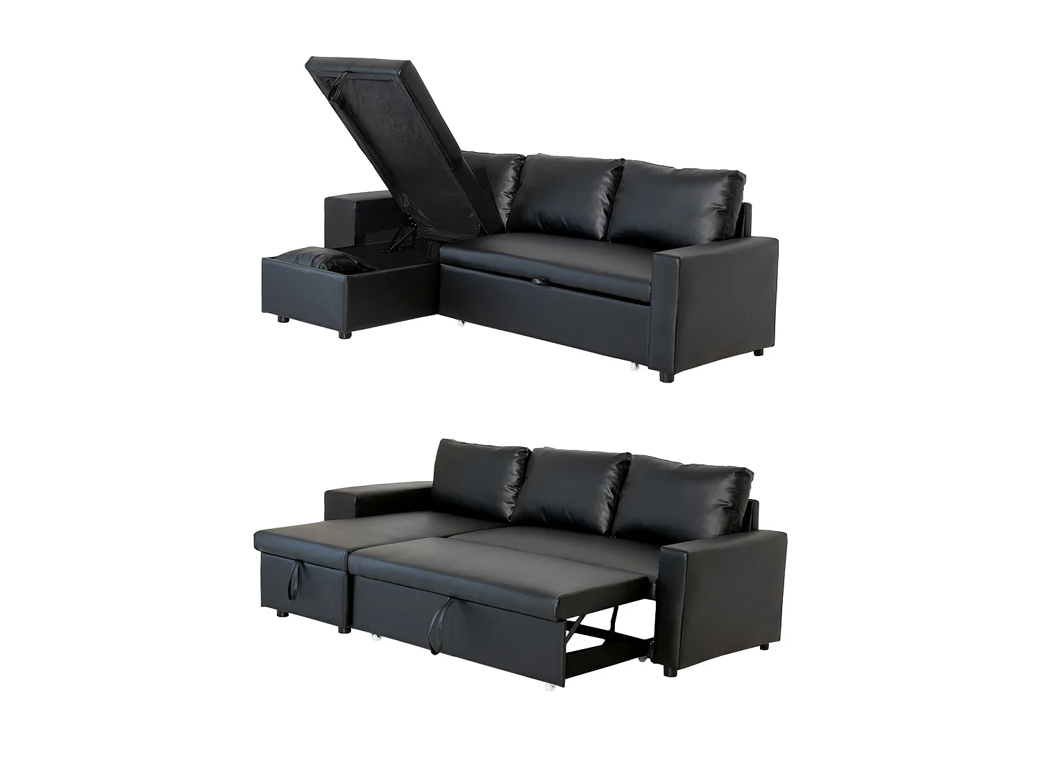 Ecksofa, umwandelbar, TONY, 3-Sitzer, schwarz