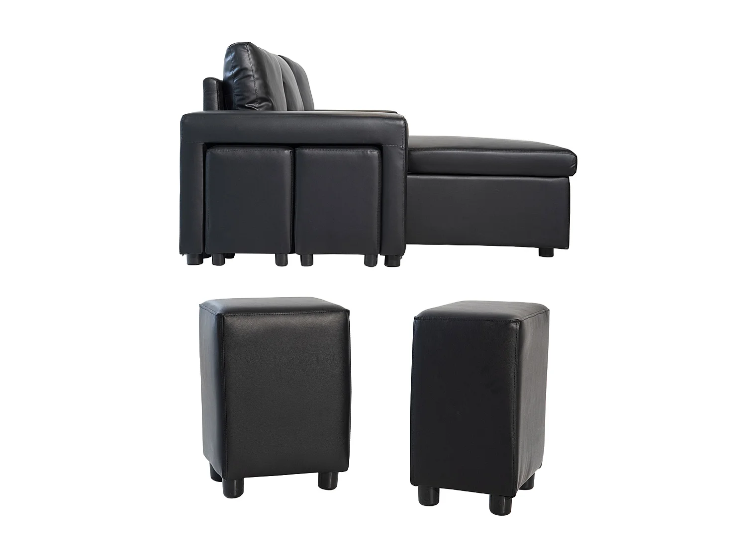 Ecksofa, umwandelbar, TONY, 3-Sitzer, schwarz