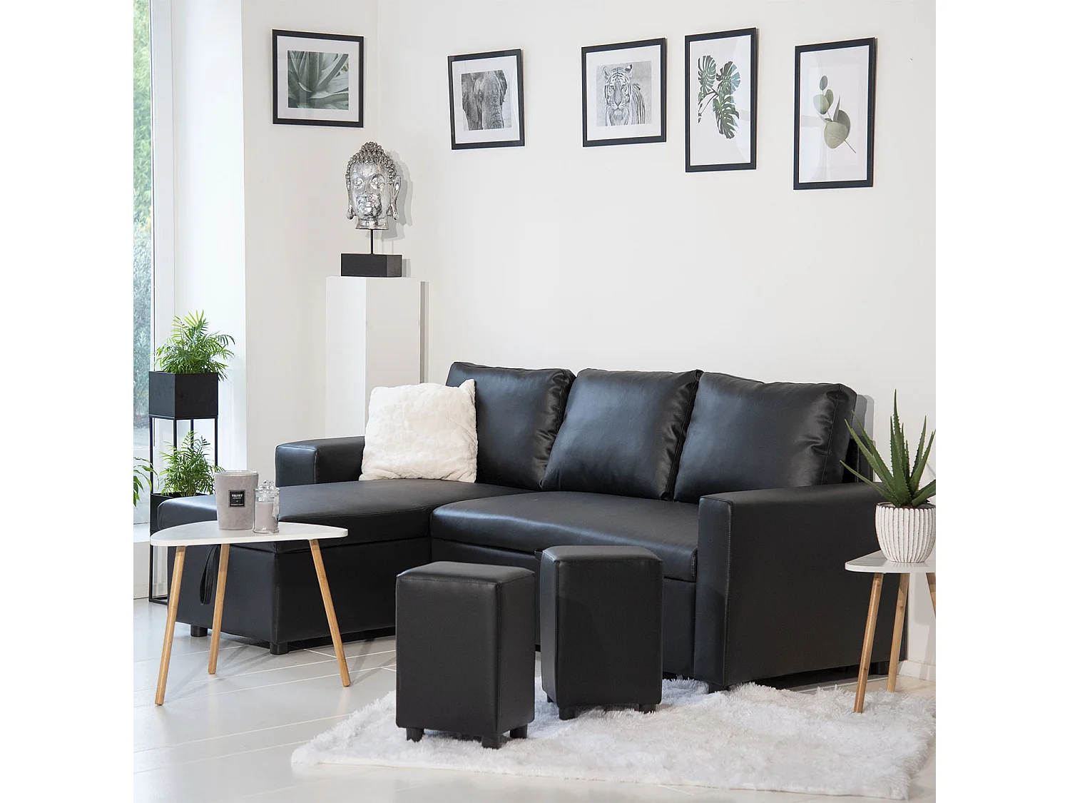 TONY 3 zits hoekslaapbank zwart