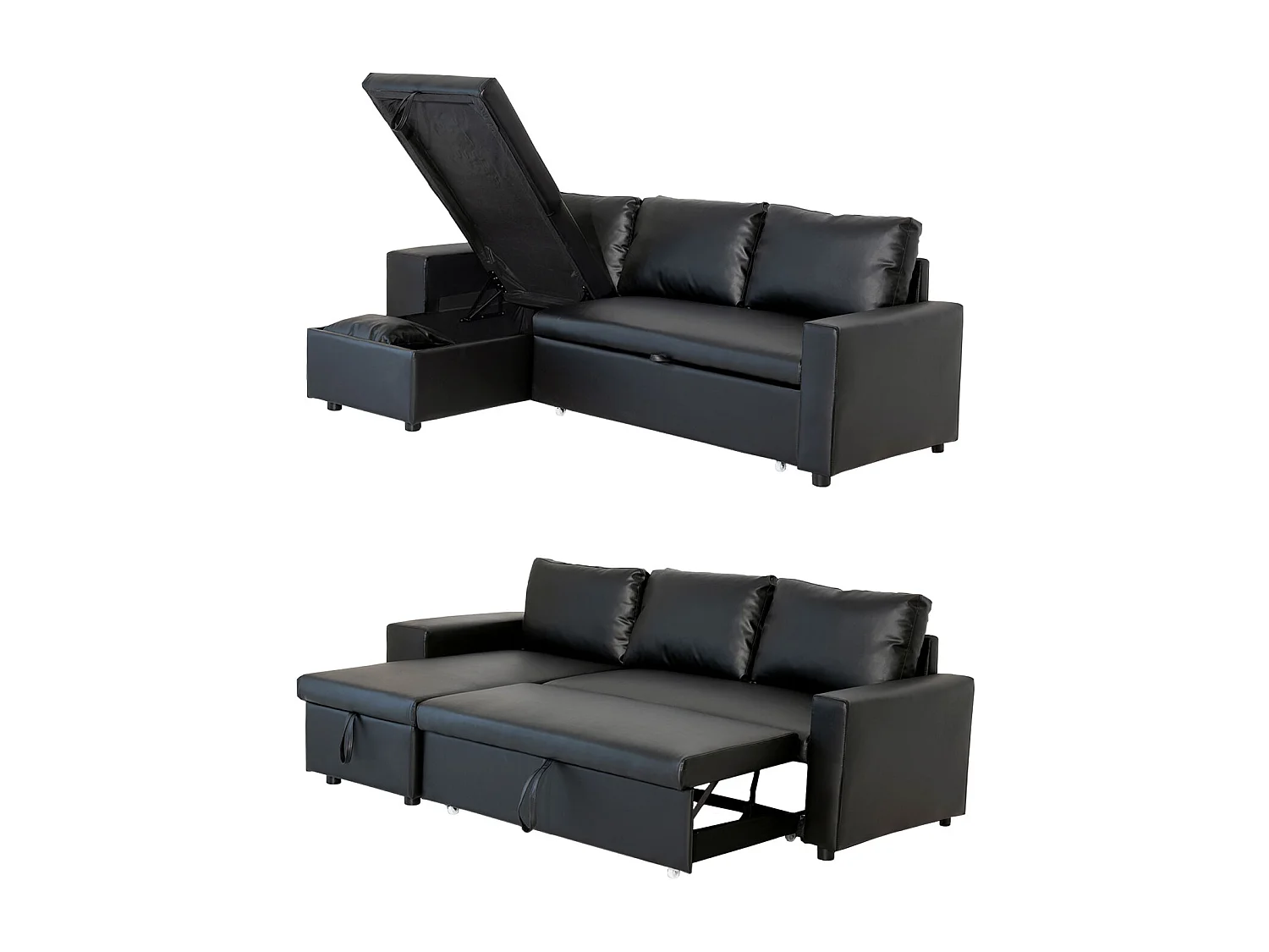 Canapé d'angle convertible TONY 3 places noir - HAPPY GARDEN