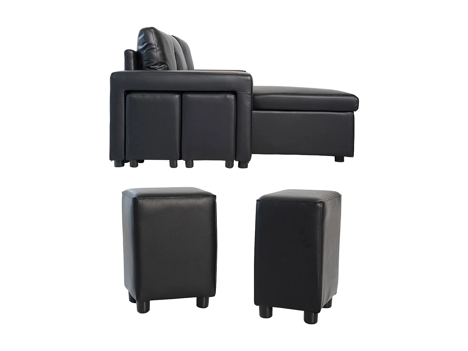 Canapé d'angle convertible TONY 3 places noir - HAPPY GARDEN