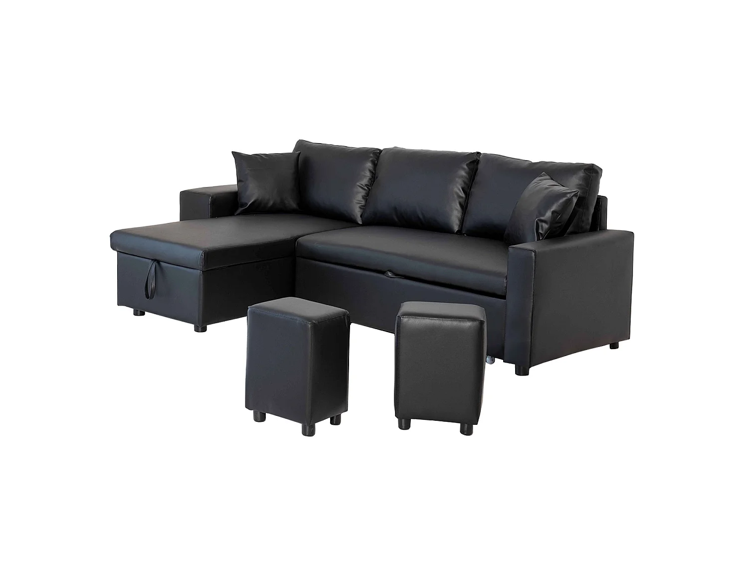 Canapé d'angle convertible TONY 3 places noir - HAPPY GARDEN