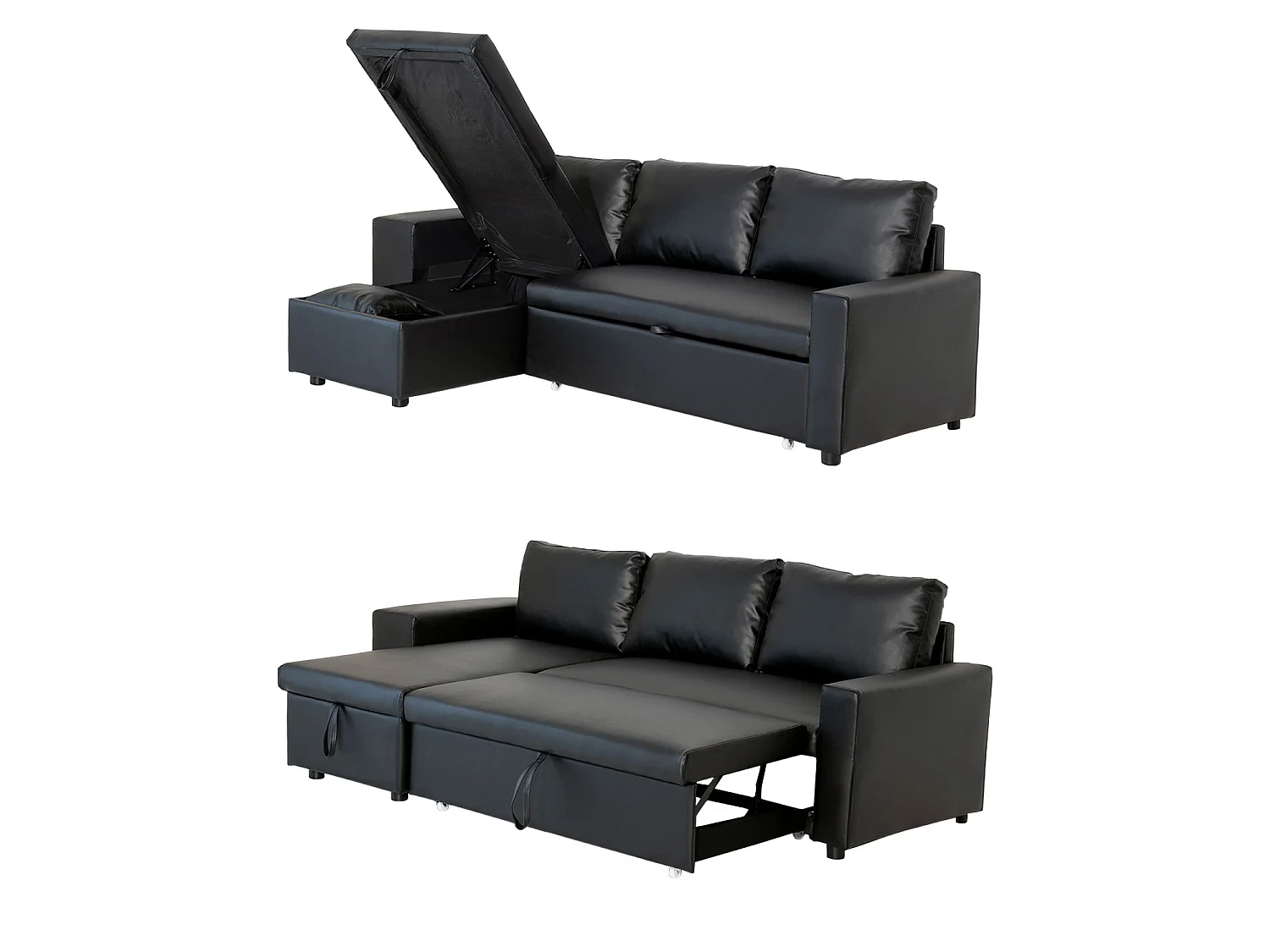 Canapé d'angle convertible TONY 3 places noir - HAPPY GARDEN