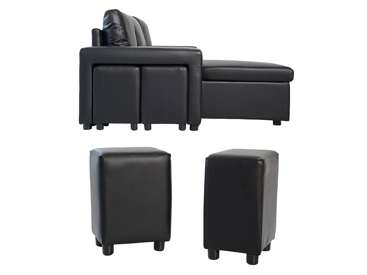 Canapé d'angle convertible TONY 3 places noir - HAPPY GARDEN