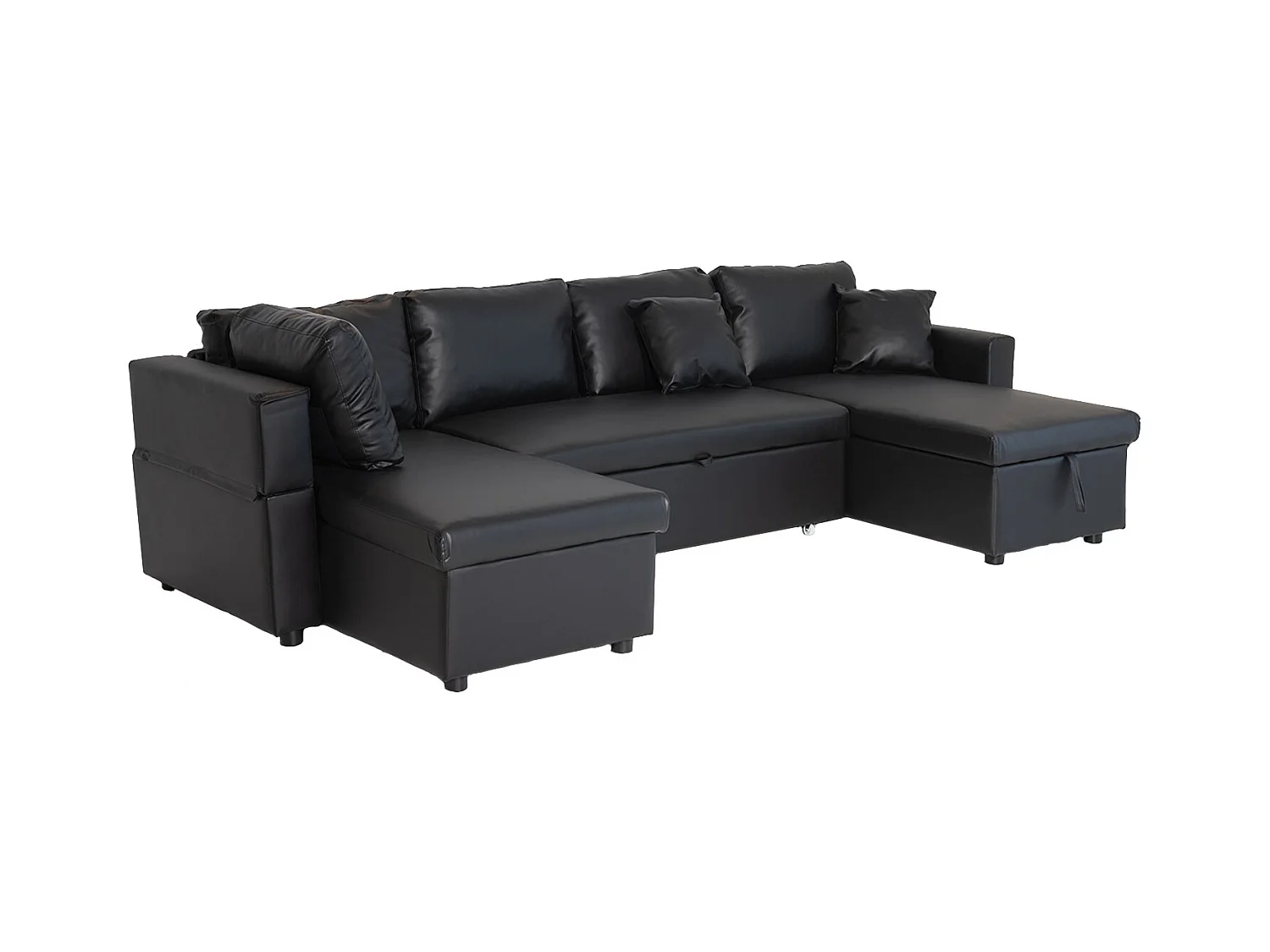 SCOTT Sofá-cama panorâmico de 4 lugares em preto