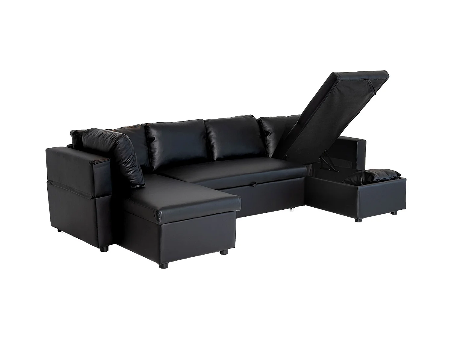 SCOTT Sofá-cama panorâmico de 4 lugares em preto