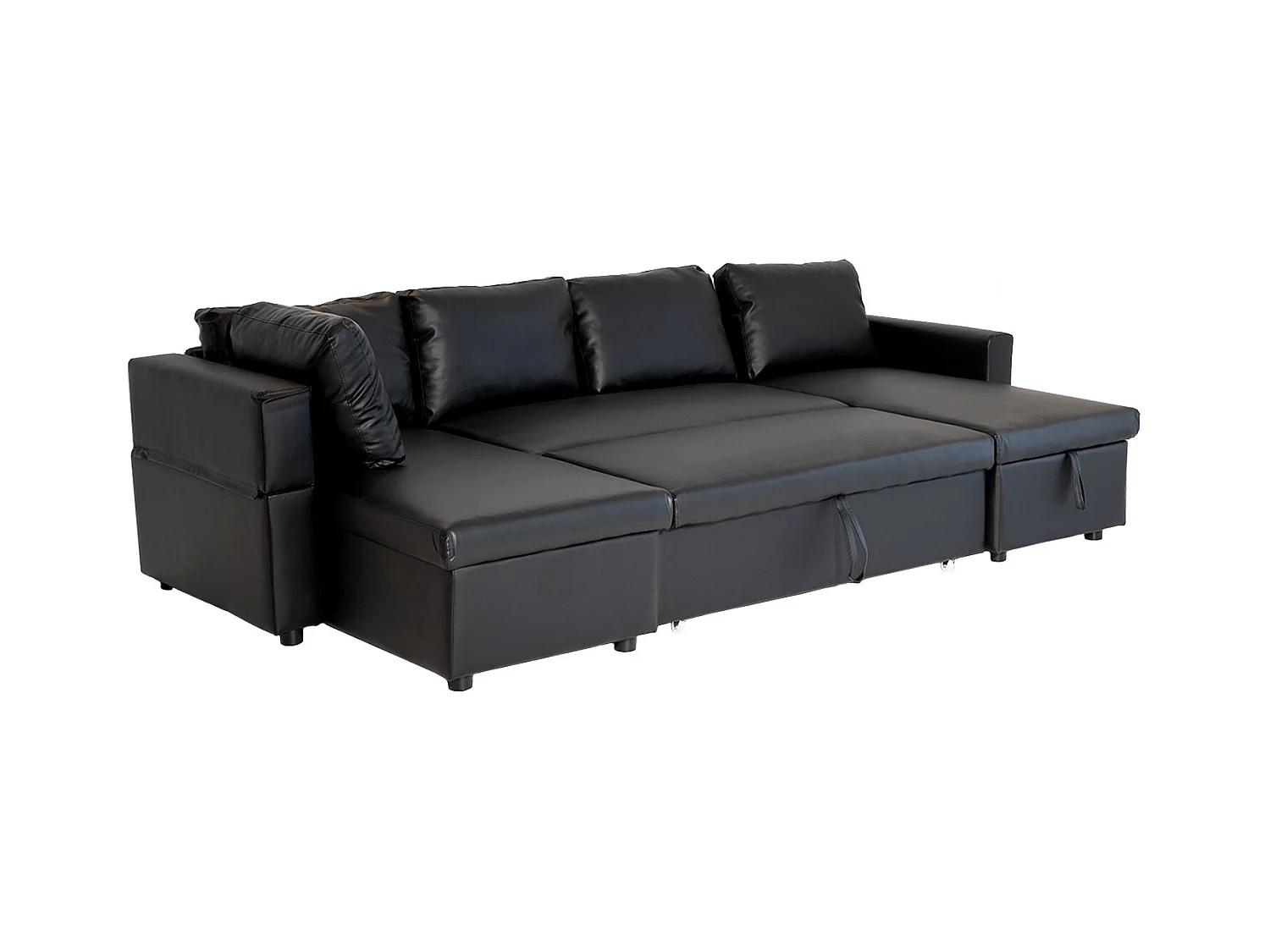 SCOTT Sofá-cama panorâmico de 4 lugares em preto