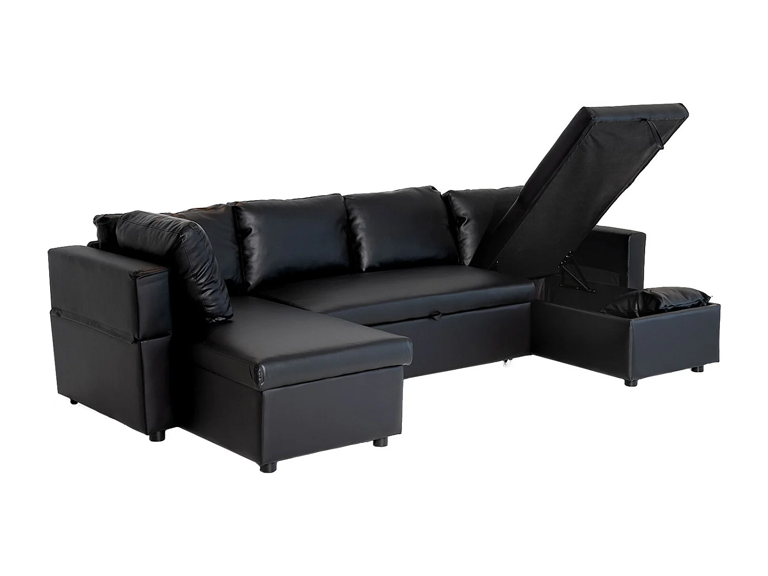 Canapé panoramique convertible simili SCOTT 4 places noir - HAPPY GARDEN