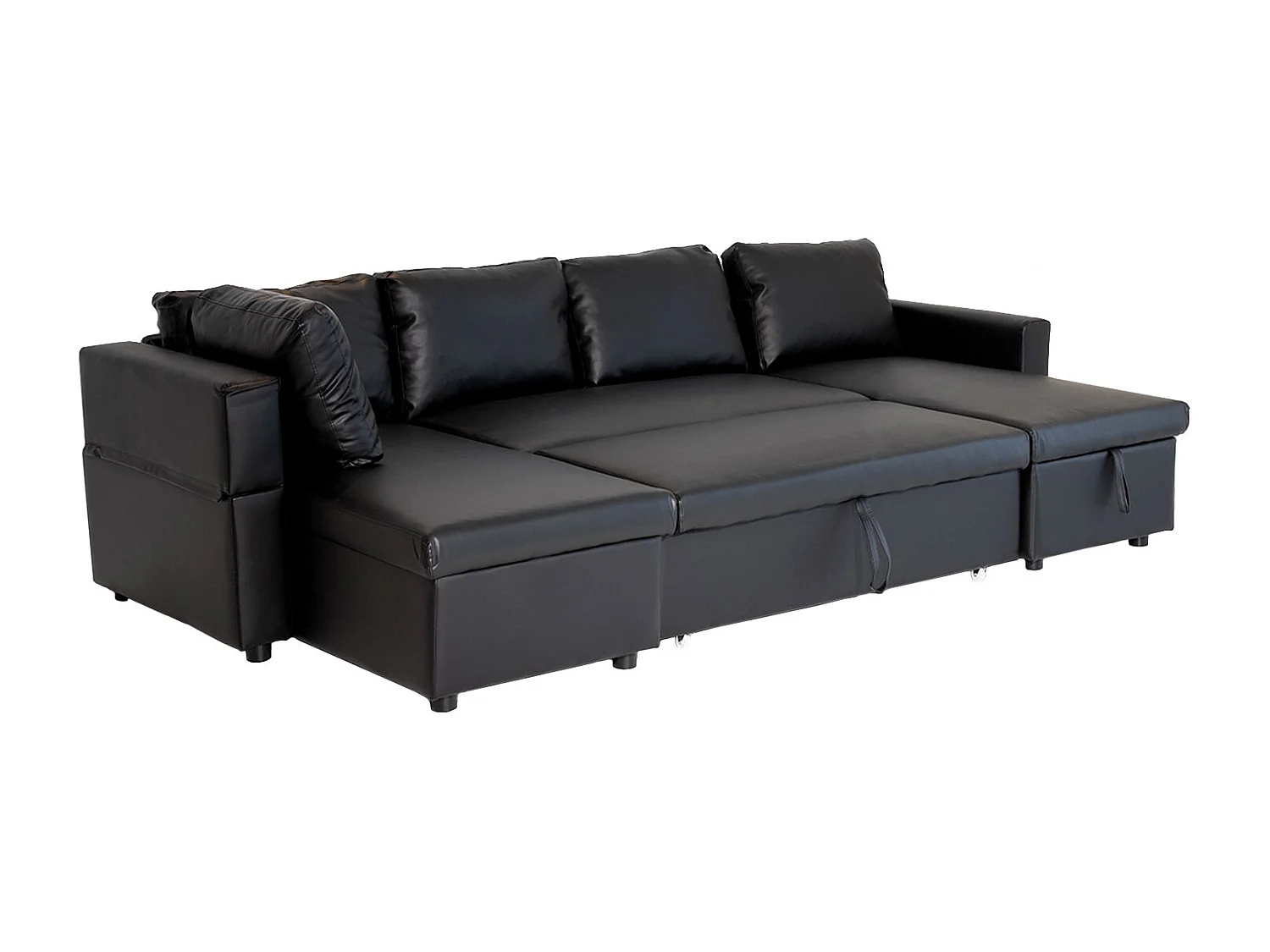 Canapé panoramique convertible simili SCOTT 4 places noir - HAPPY GARDEN