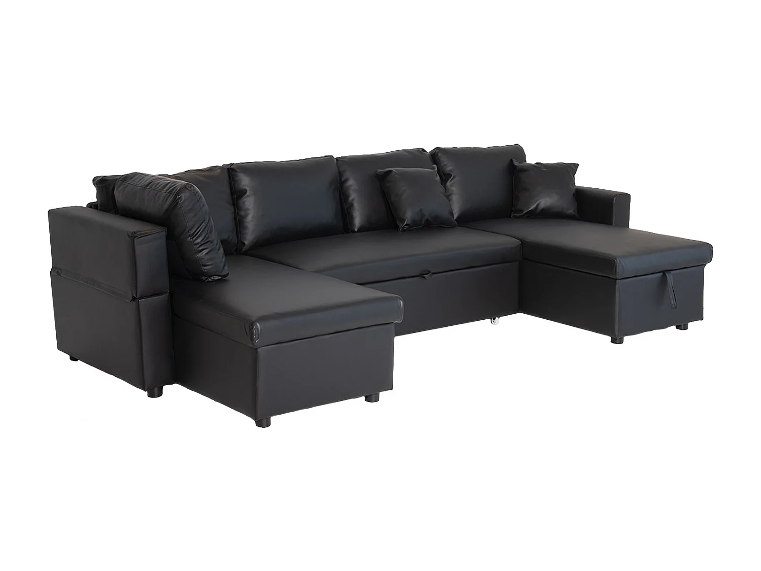 Canapé panoramique convertible simili SCOTT 4 places noir - HAPPY GARDEN