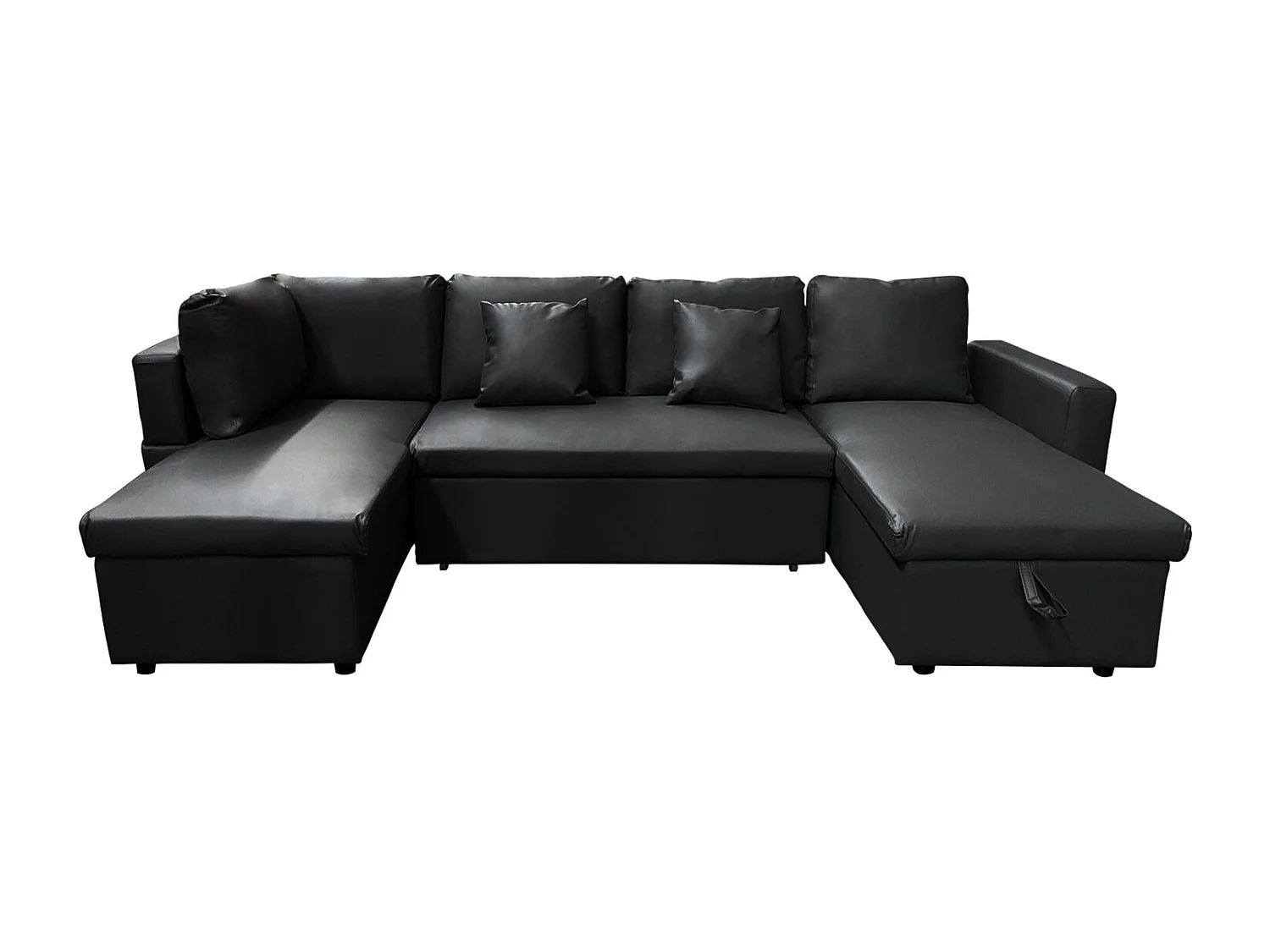 Canapé panoramique convertible simili SCOTT 4 places noir - HAPPY GARDEN