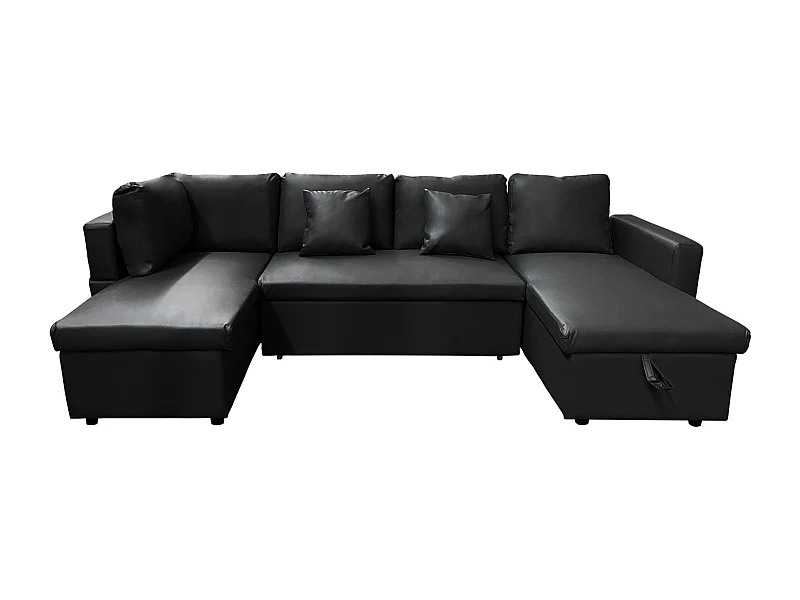 Canapé panoramique convertible simili SCOTT 4 places noir - HAPPY GARDEN