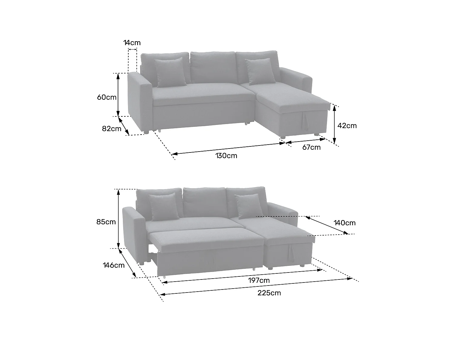 Ecksofa, ausziehbar, Kunstleder CLARK, 3-Sitzer, schwarz