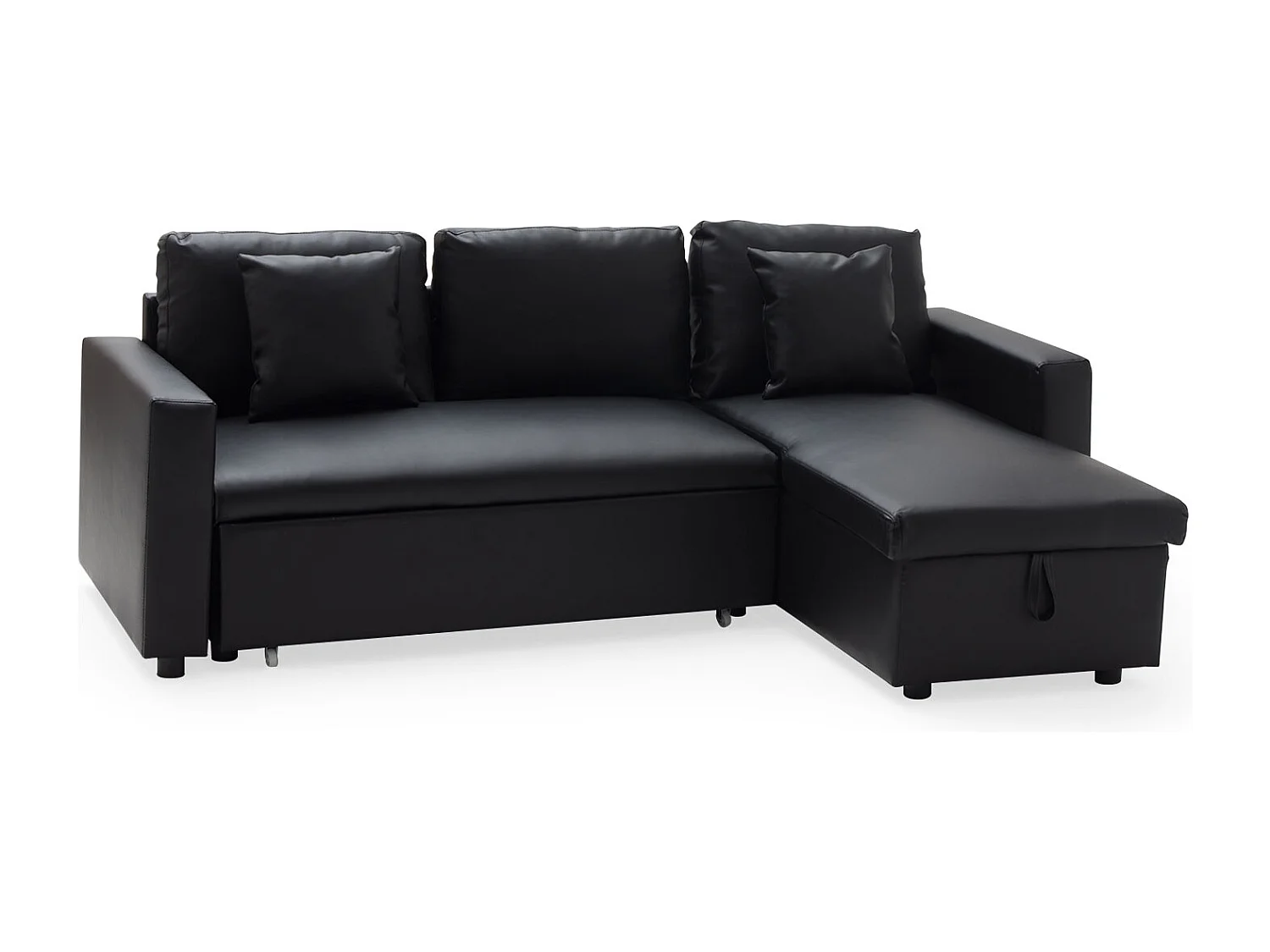 Canapé d'angle convertible simili CLARK 3 places noir - HAPPY GARDEN