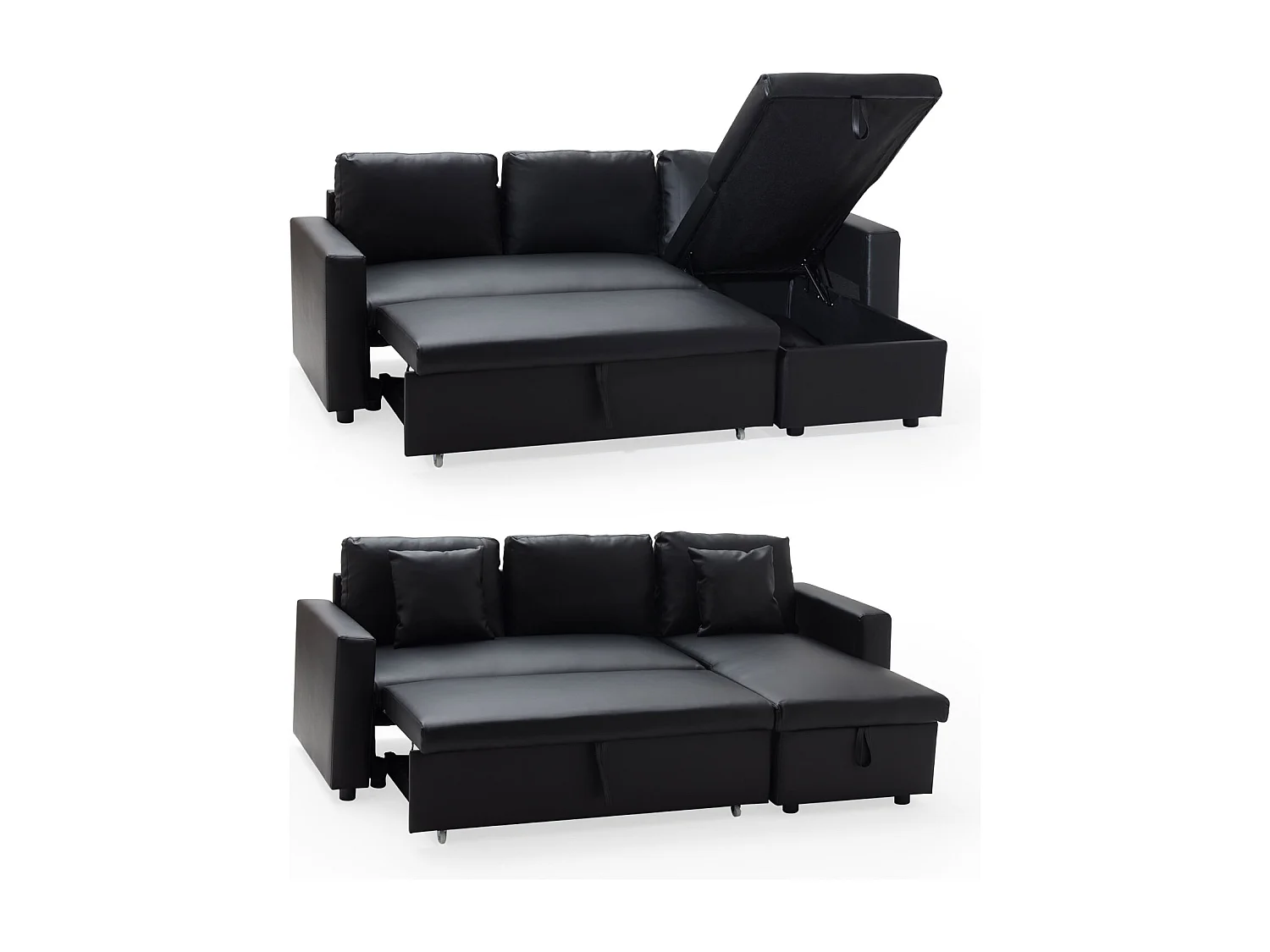Canapé d'angle convertible simili CLARK 3 places noir - HAPPY GARDEN