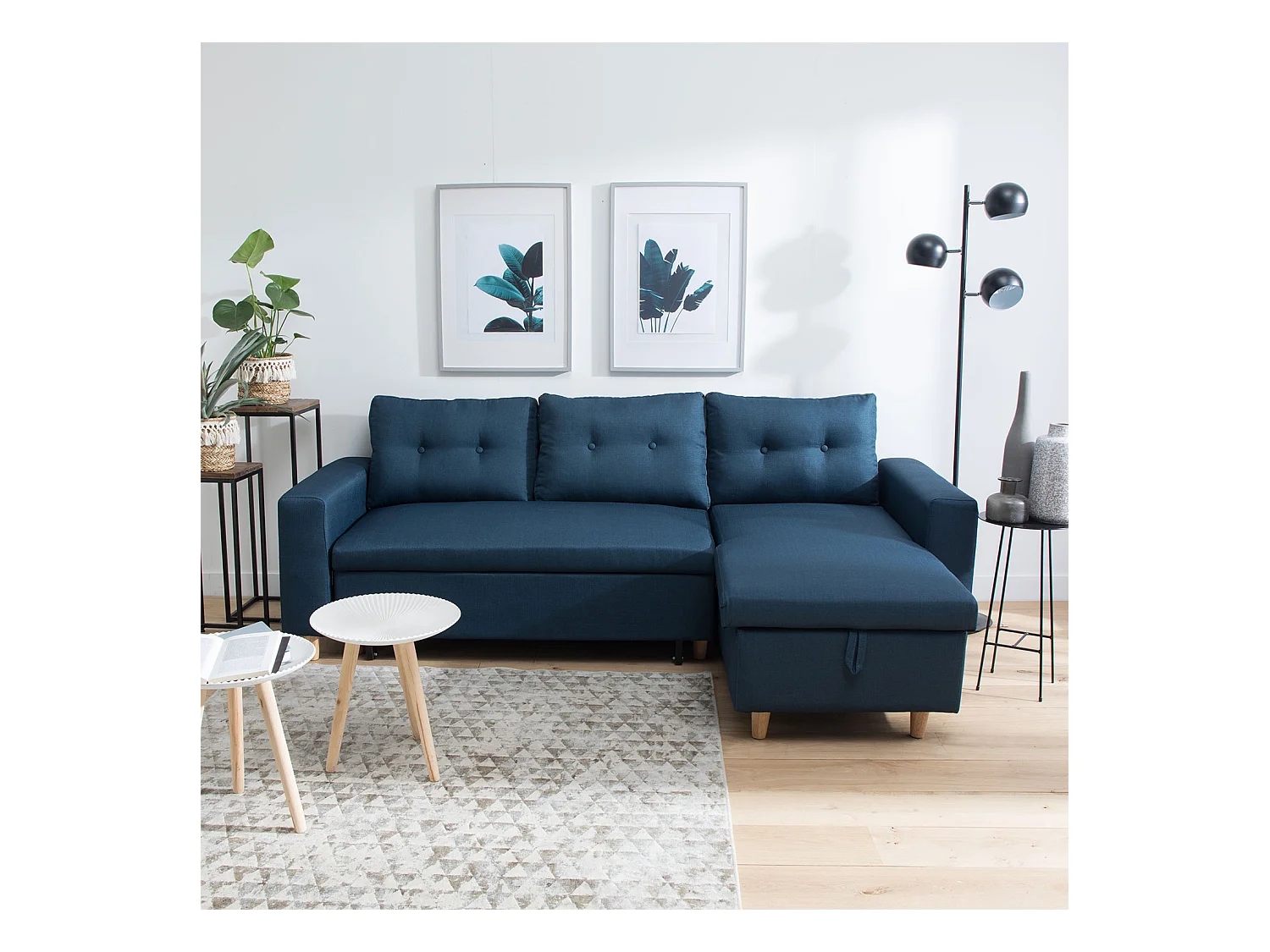 WADE Divano letto angolare a 3 posti blu