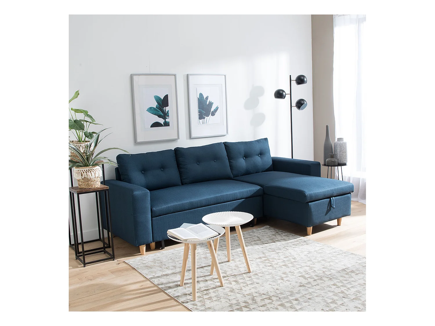 WADE Divano letto angolare a 3 posti blu