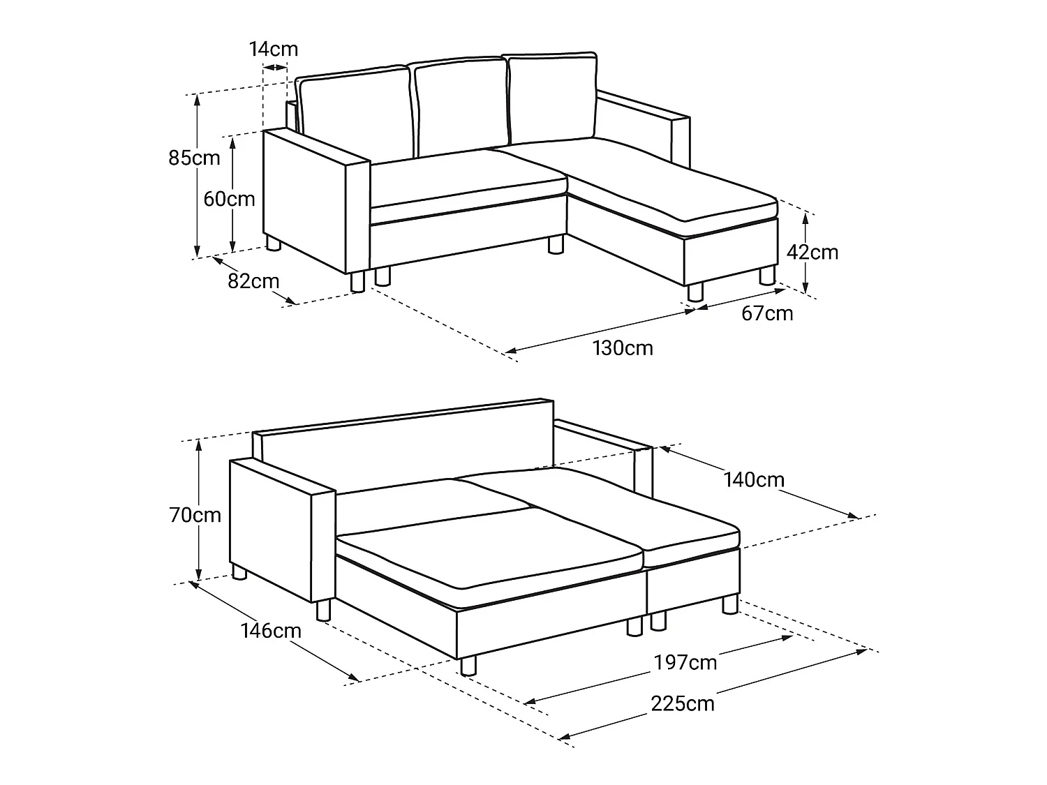 Canapé d'angle convertible WADE 3 places bleu - HAPPY GARDEN