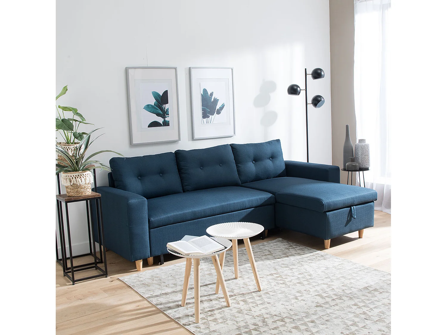 WADE Divano letto angolare a 3 posti blu