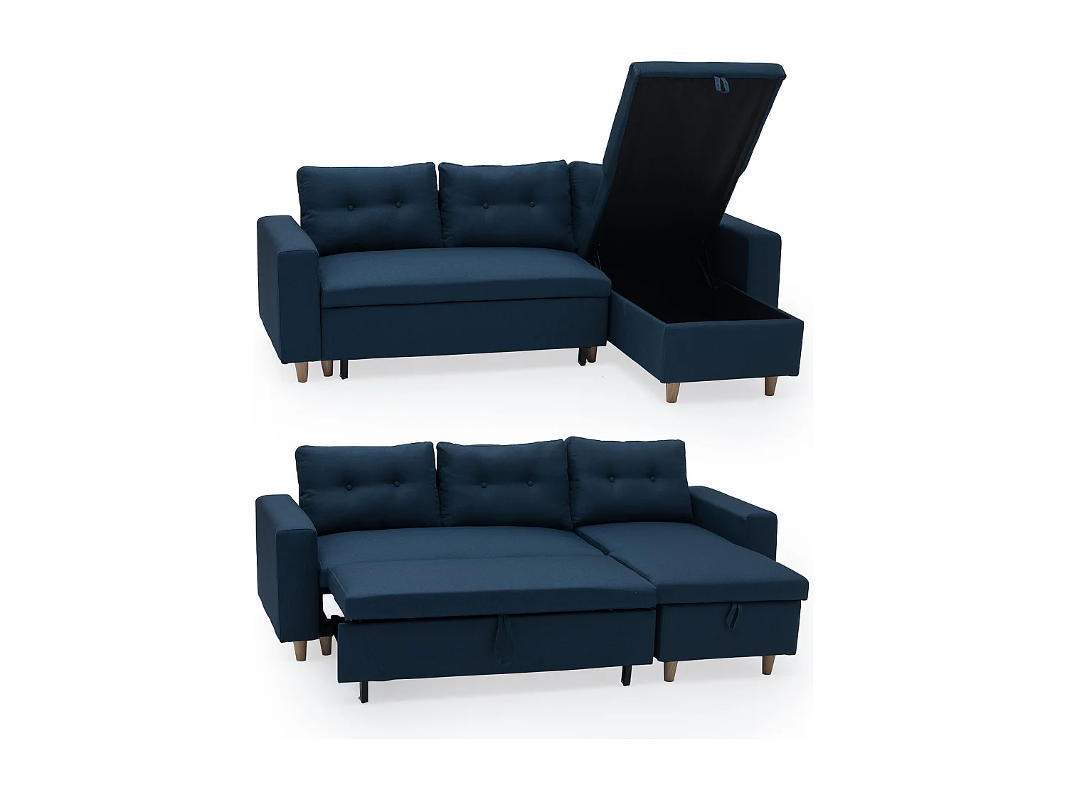 Canapé d'angle convertible WADE 3 places bleu - HAPPY GARDEN