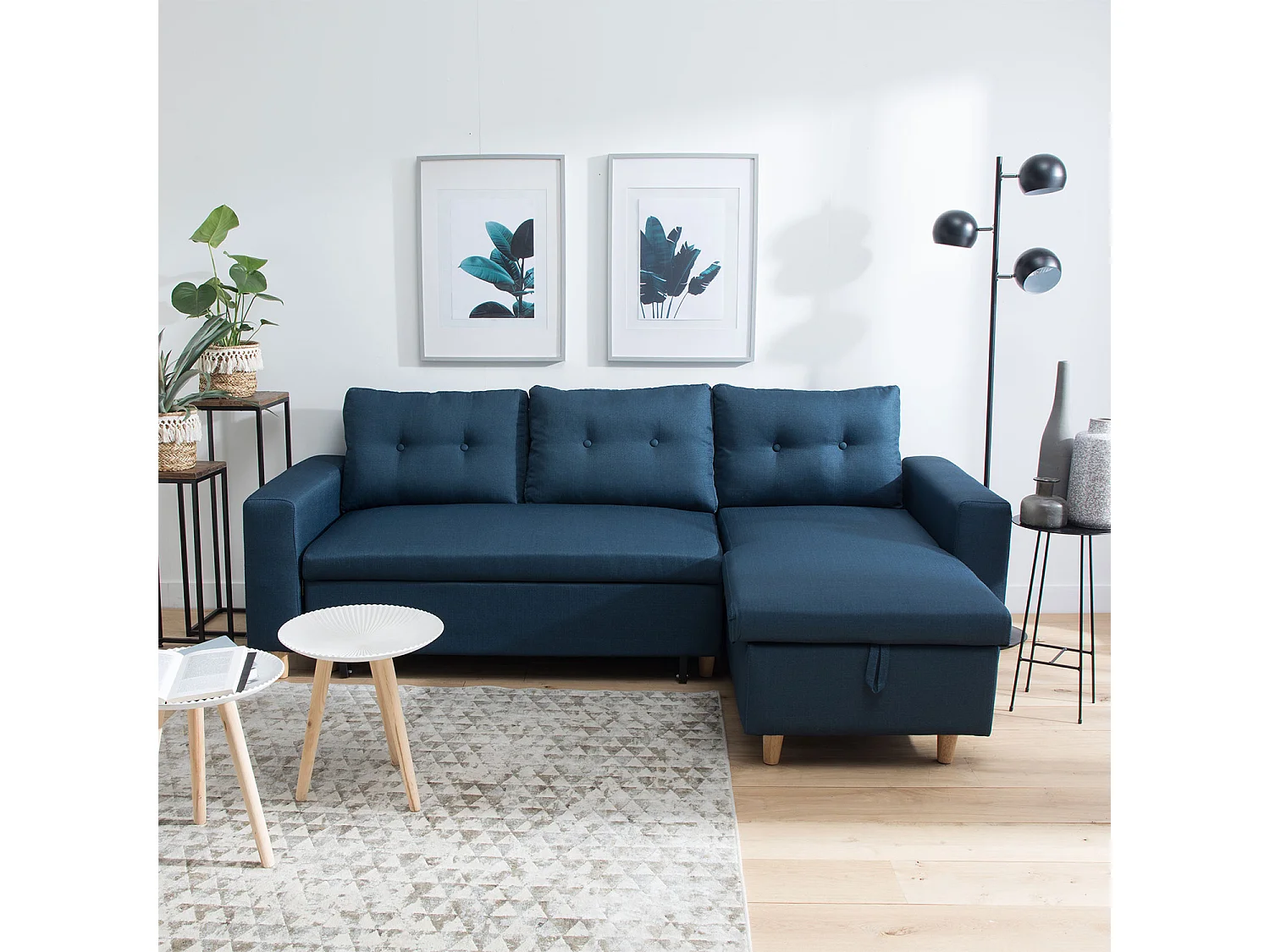 Canapé d'angle convertible WADE 3 places bleu - HAPPY GARDEN