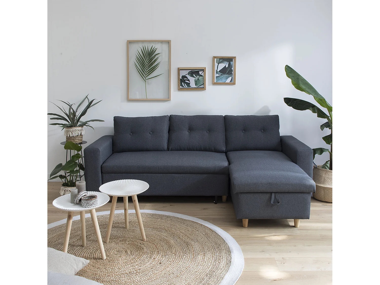 Canapé d'angle convertible WADE 3 places gris chiné - HAPPY GARDEN