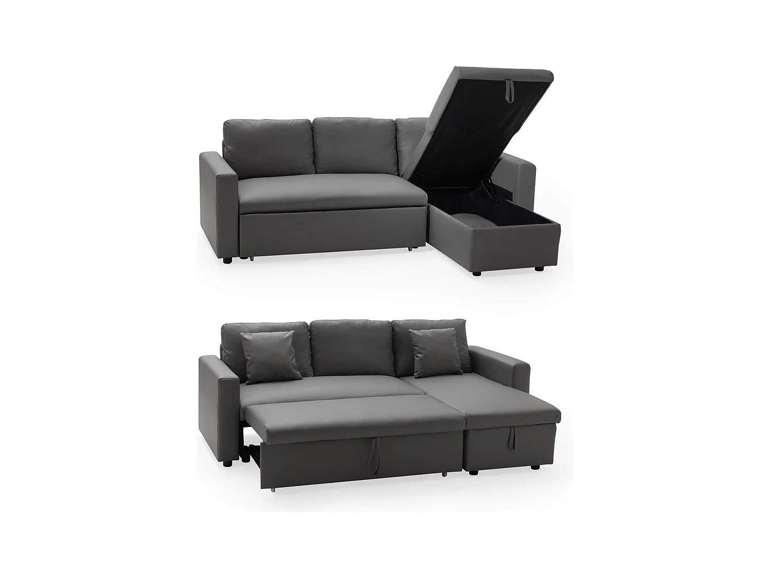 Canapé d'angle convertible simili CLARK 3 places gris - HAPPY GARDEN