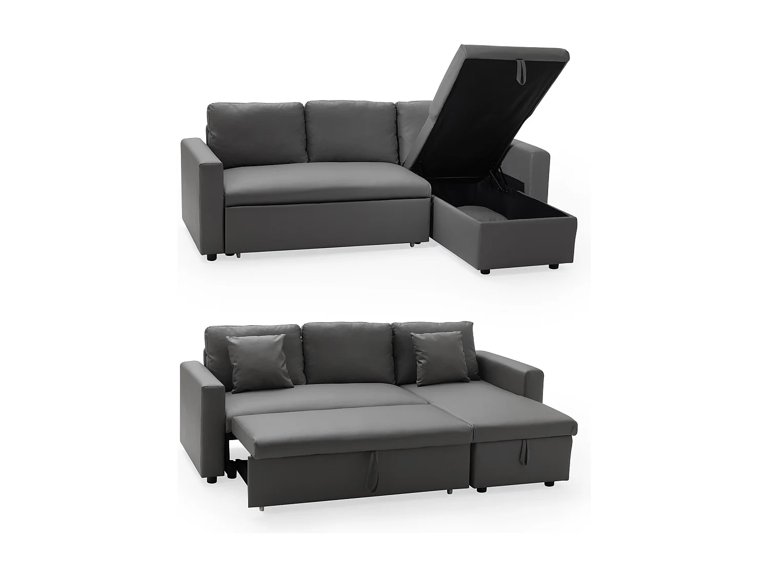 Canapé d'angle convertible simili CLARK 3 places gris - HAPPY GARDEN